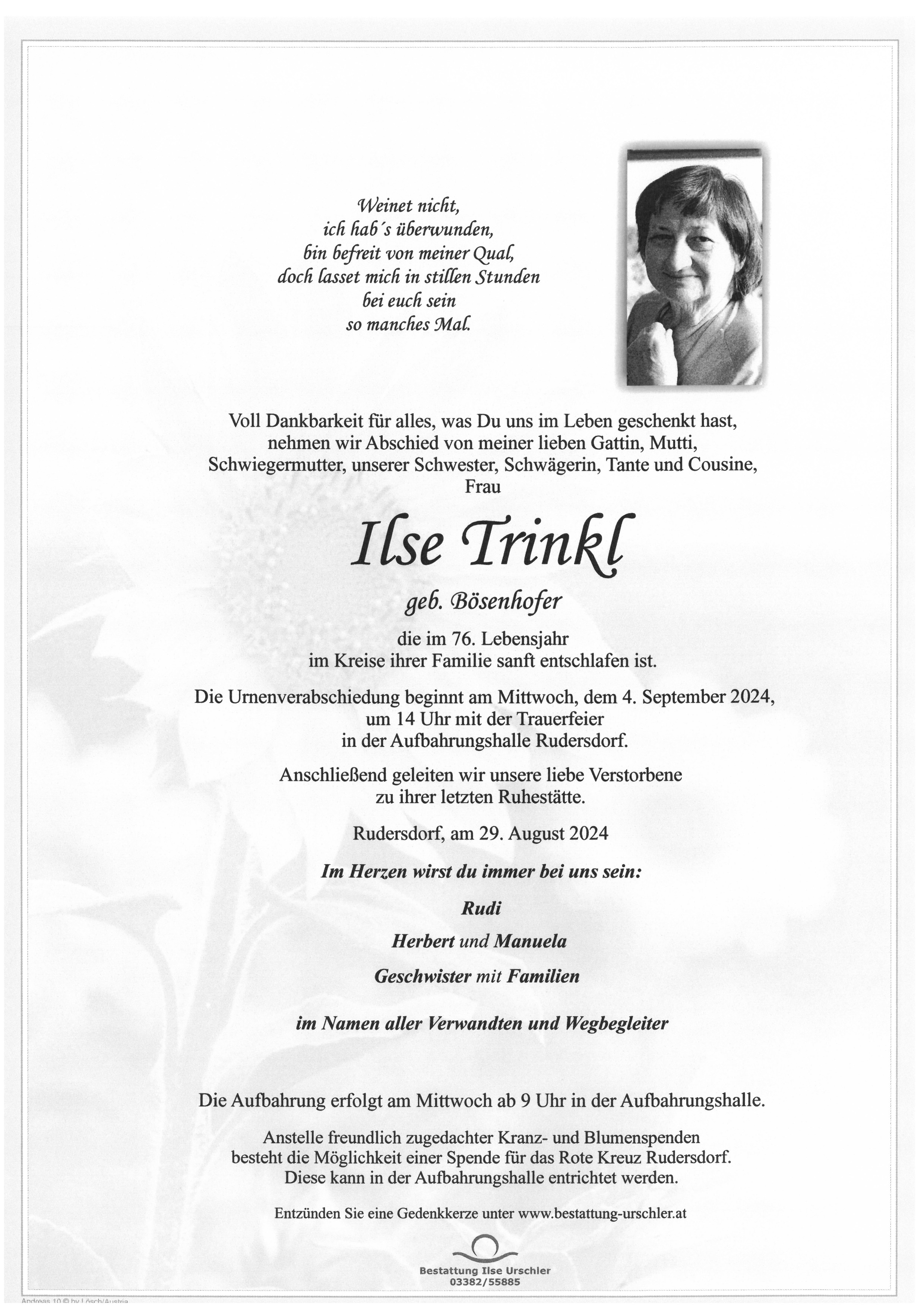 Traueranzeige von Ilse Trinkl