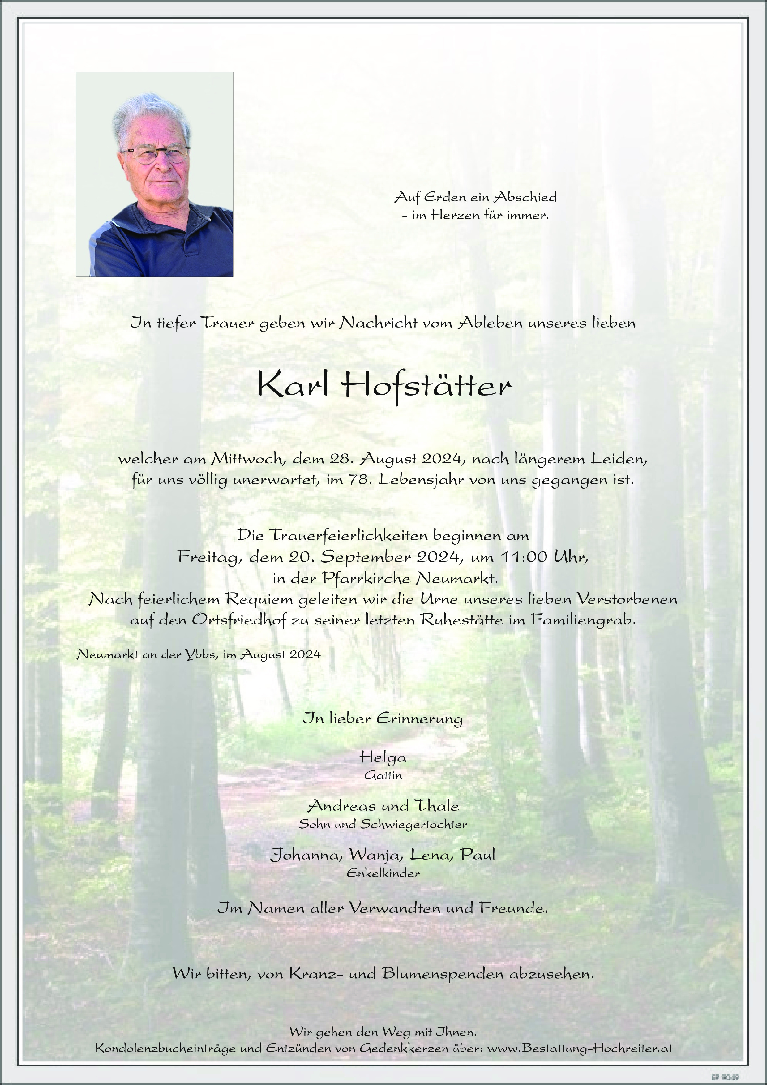 Traueranzeige von Karl Hofstätter