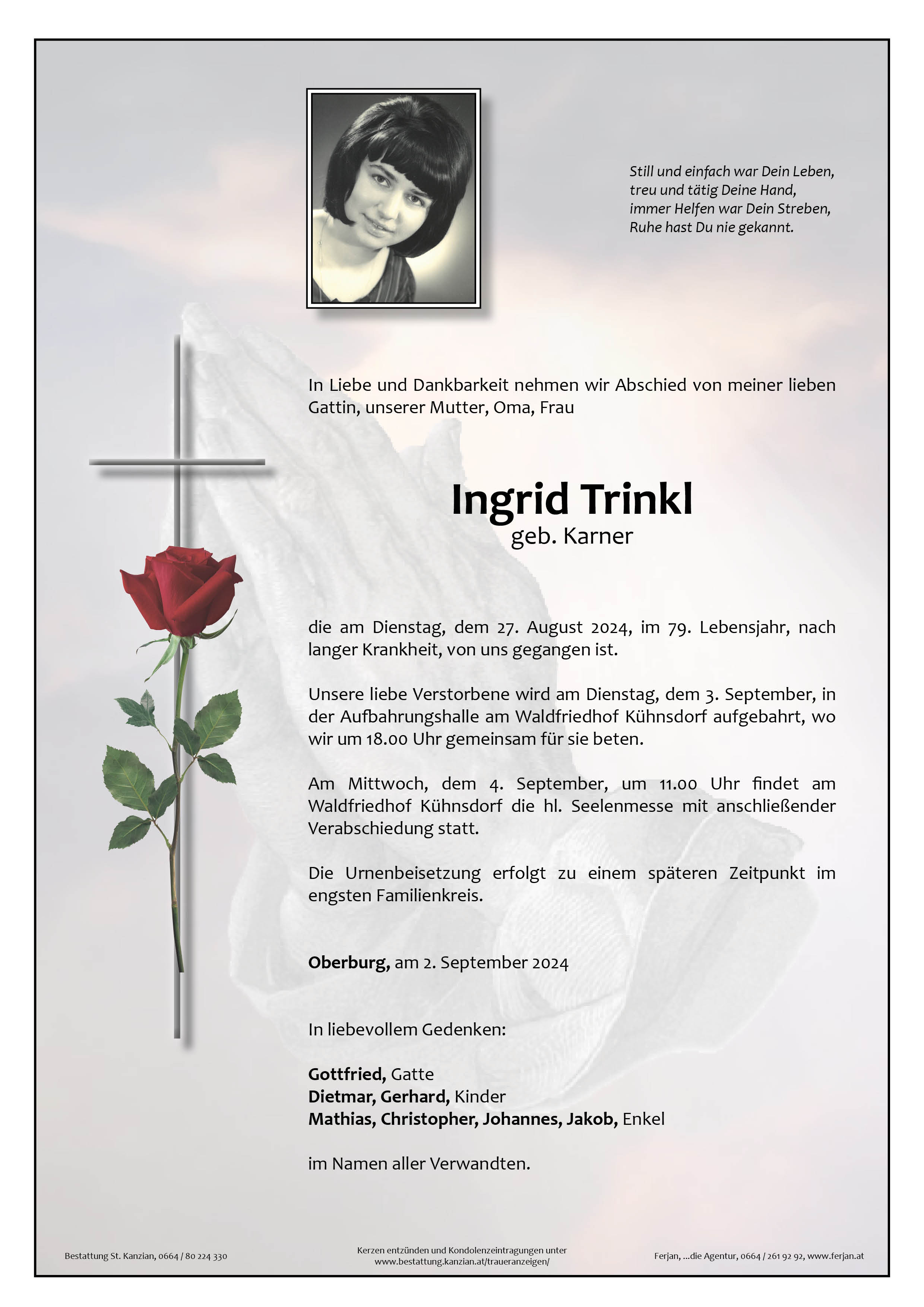 Traueranzeige von Ingrid Trinkl