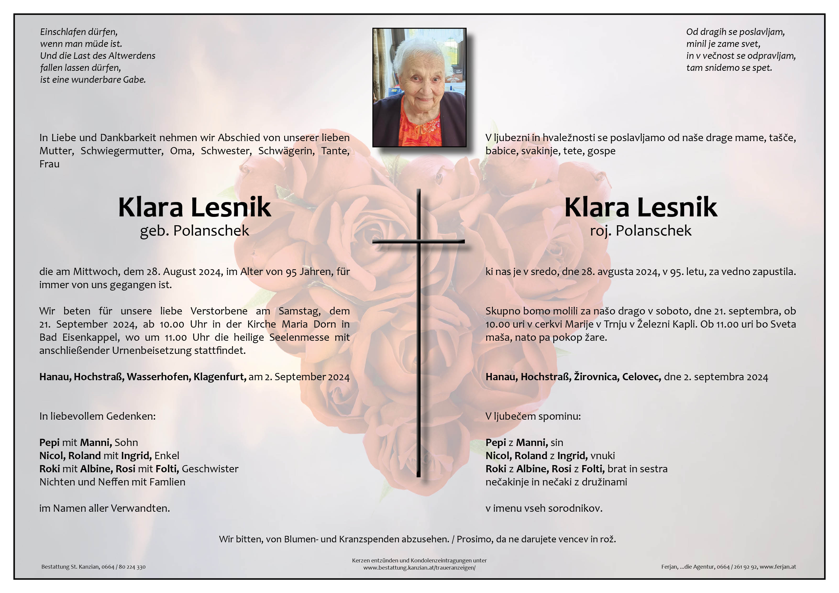 Traueranzeige von Klara Lesnik