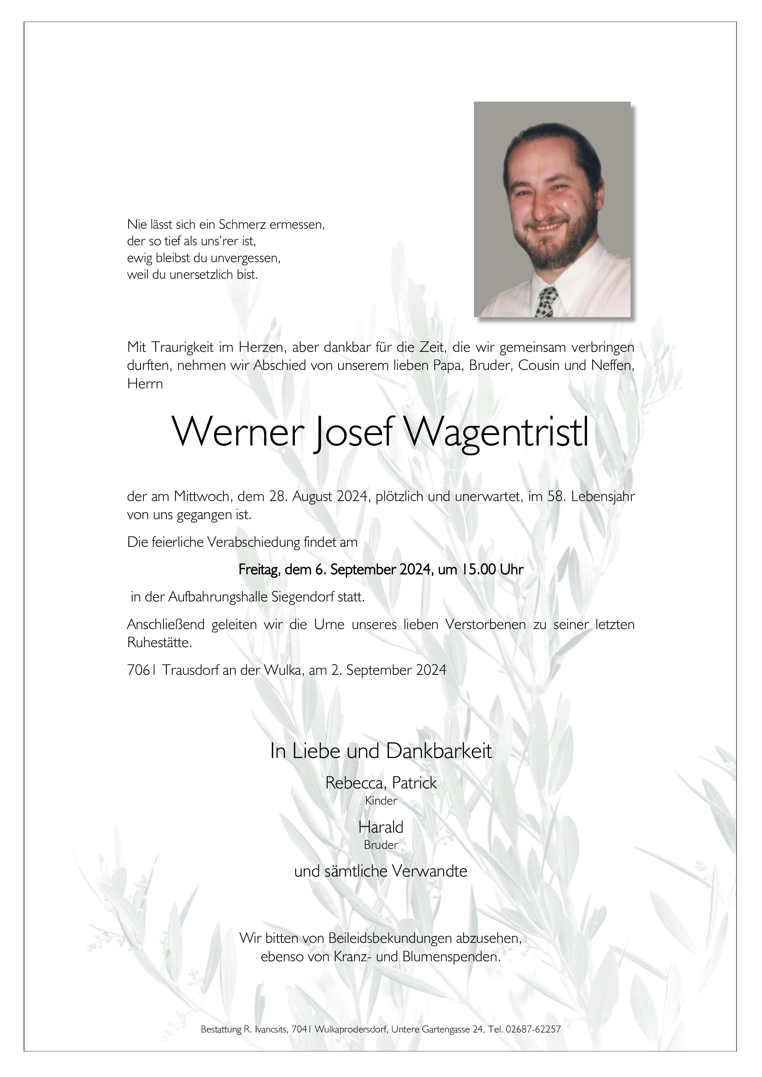 Traueranzeige von Werner Josef Wagentristl