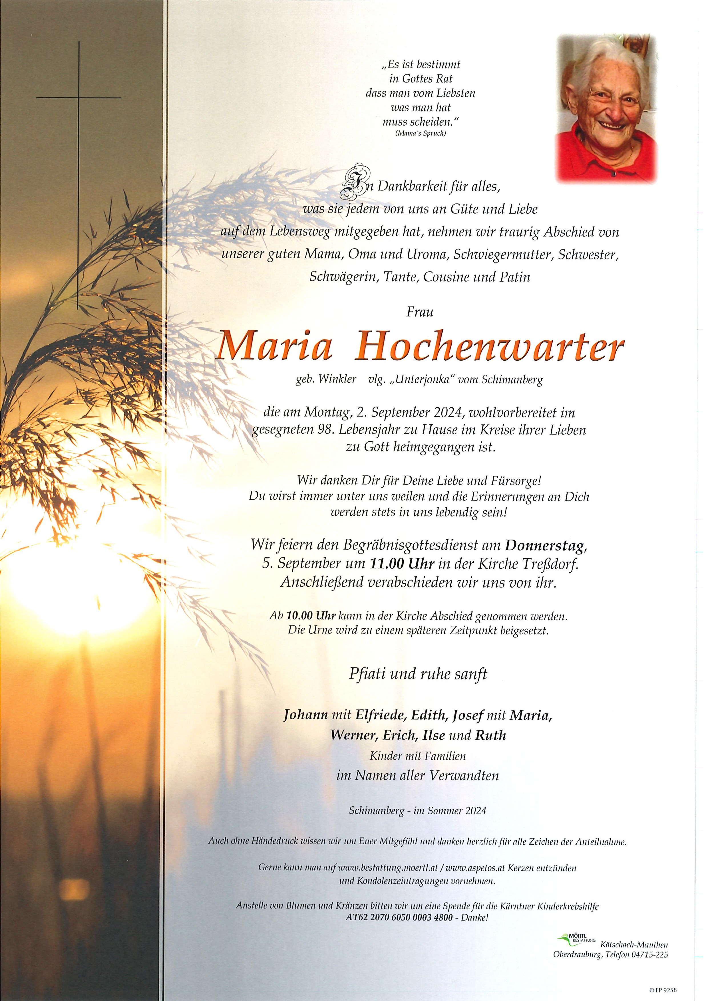 Traueranzeige von Maria Hochenwarter