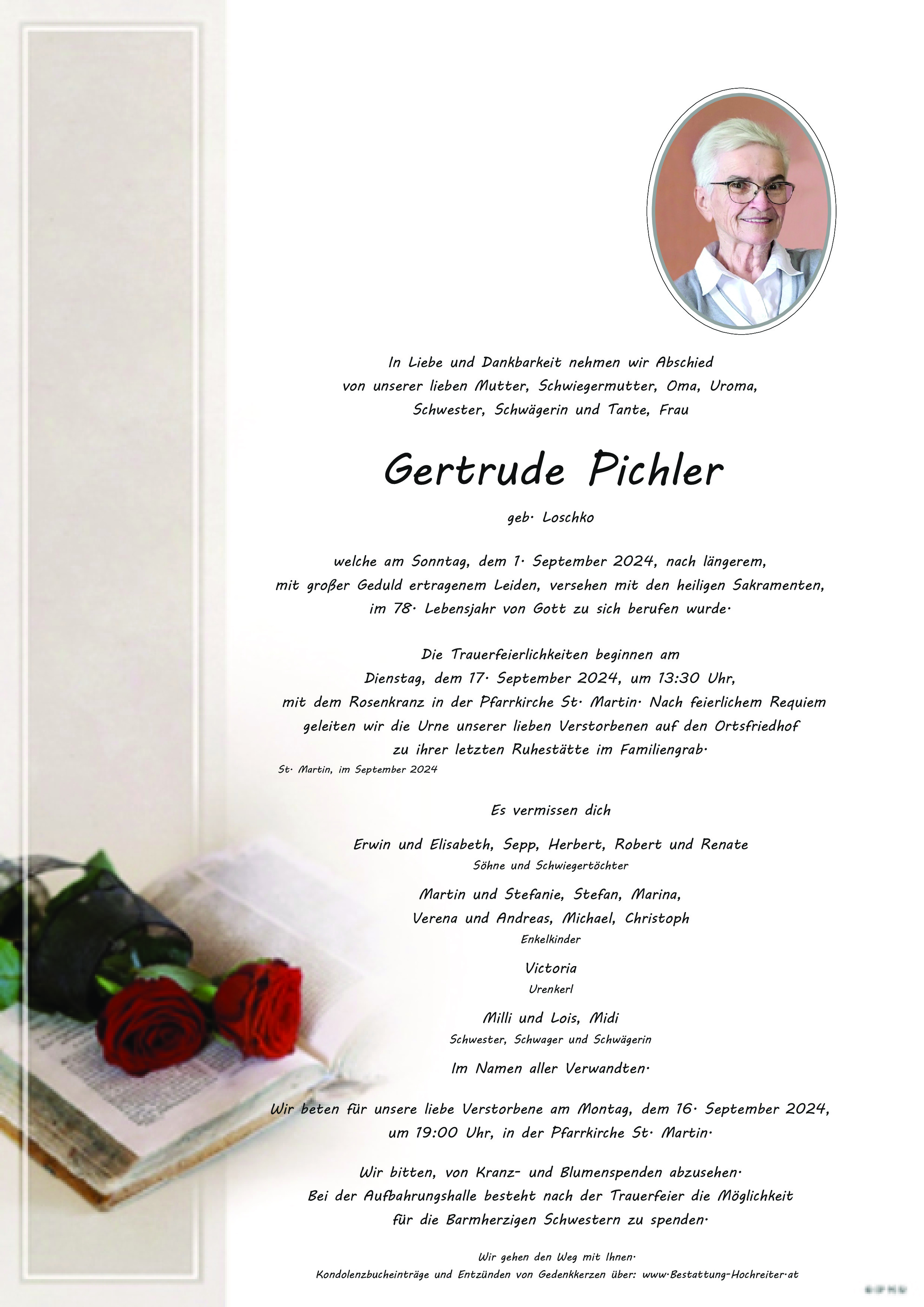 Traueranzeige von Gertrude Pichler