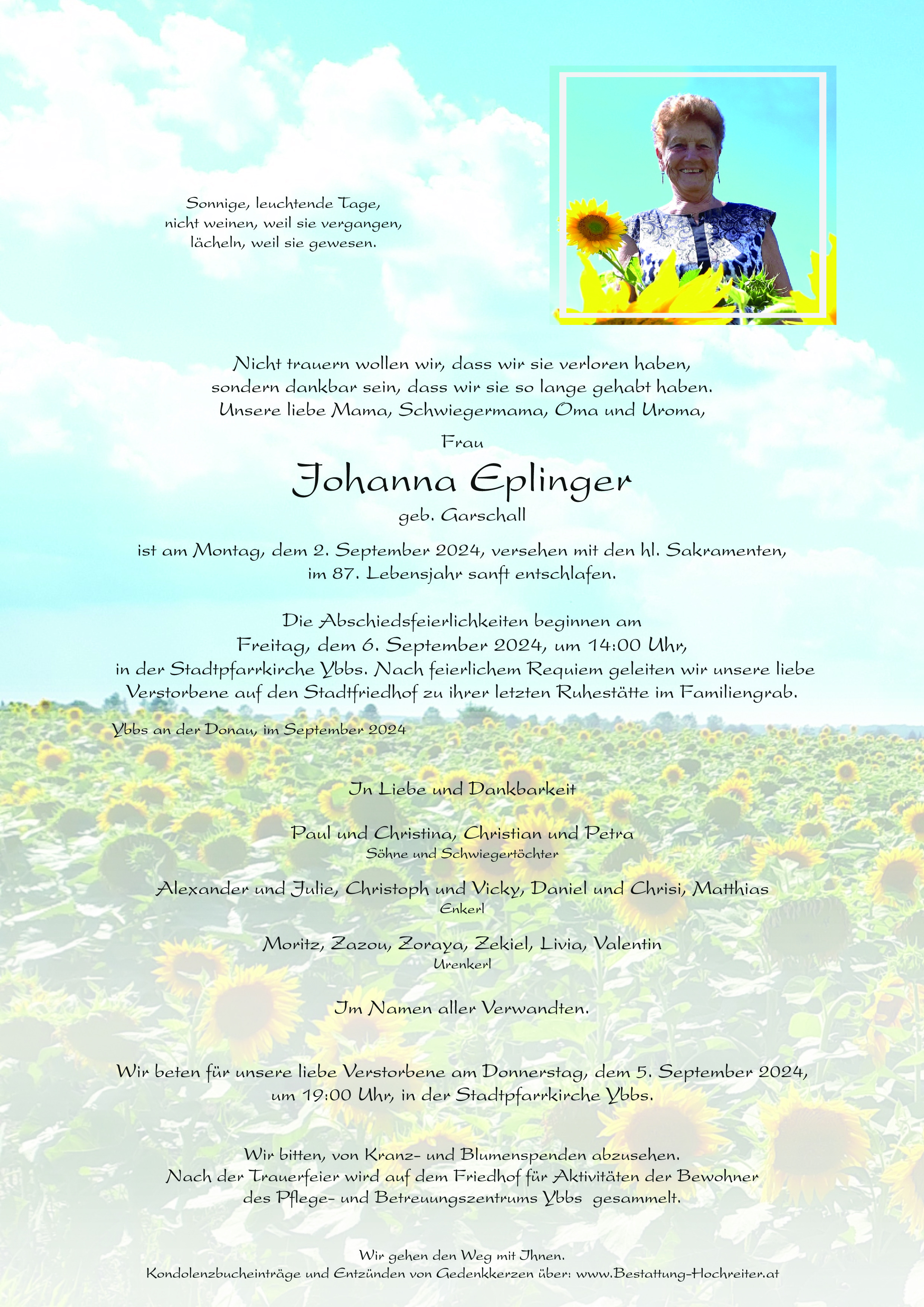 Traueranzeige von Johanna Eplinger