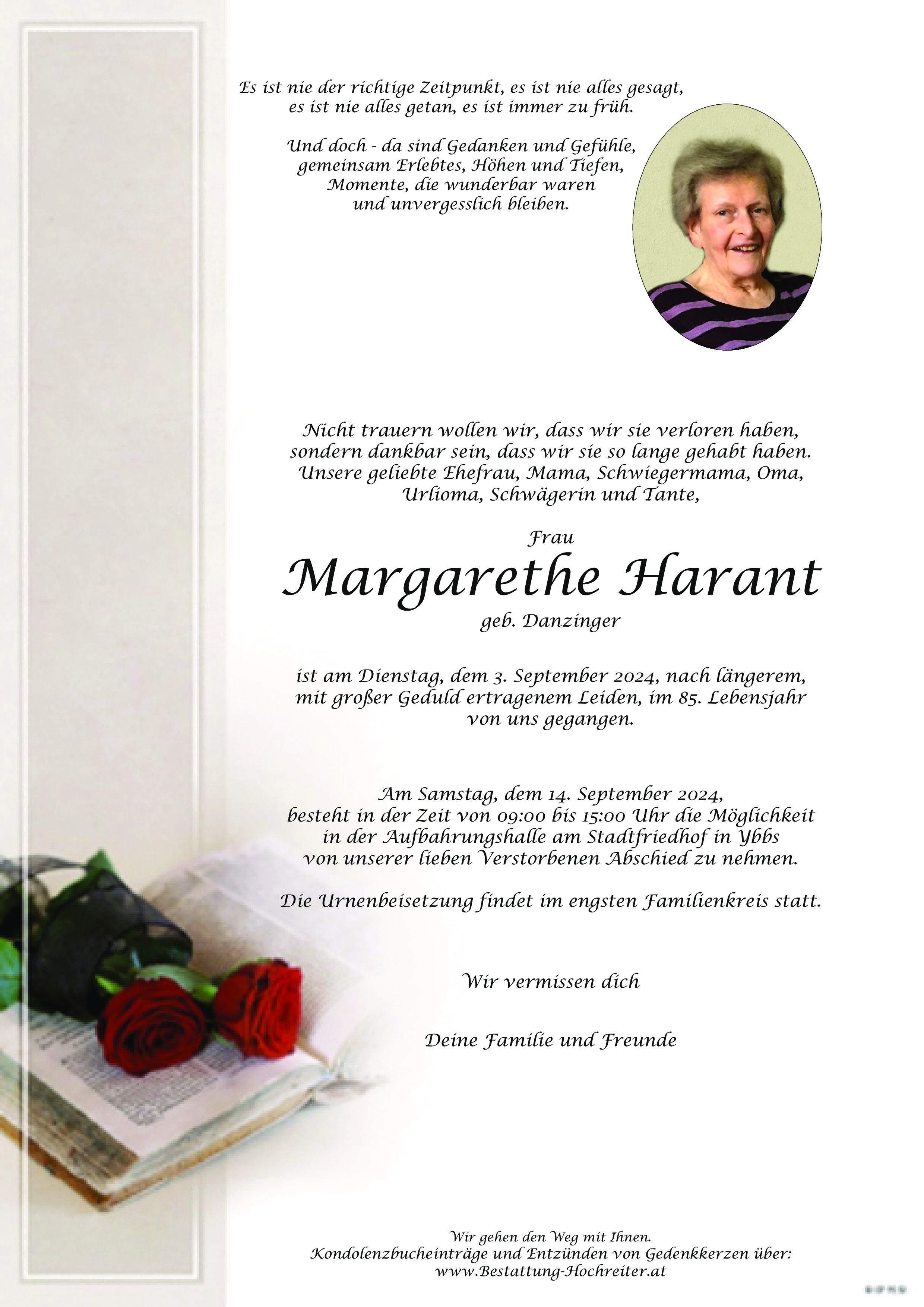 Traueranzeige von Margarethe Harant