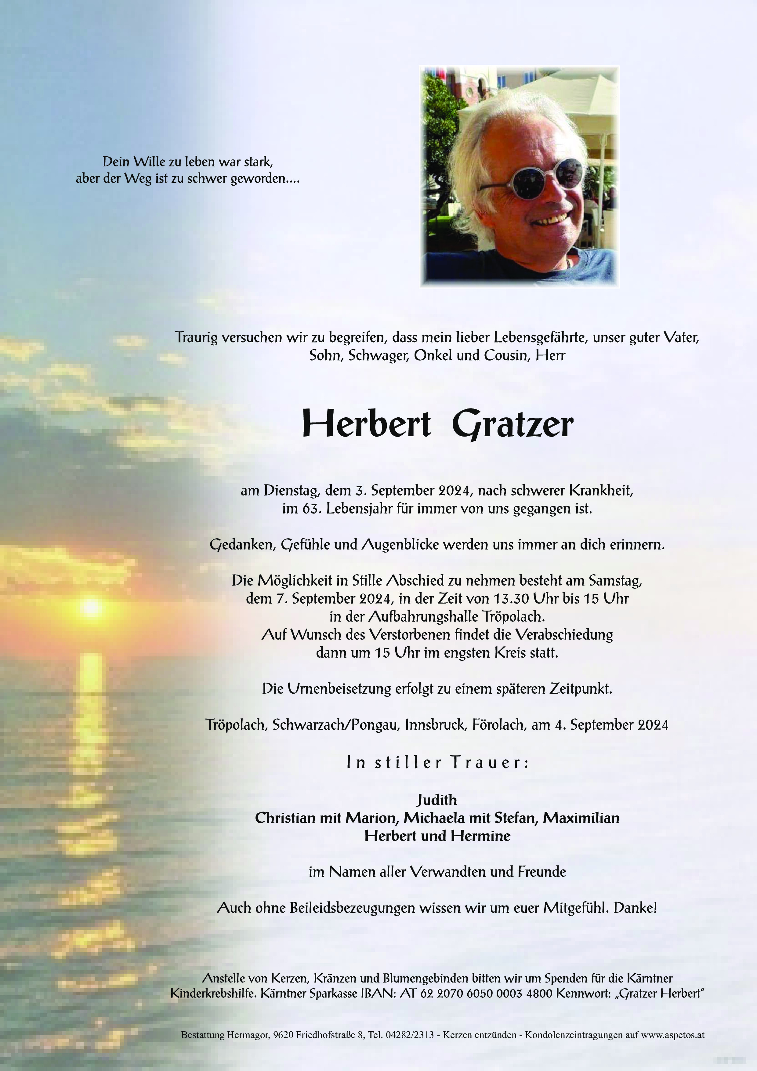Traueranzeige von Herbert Gratzer