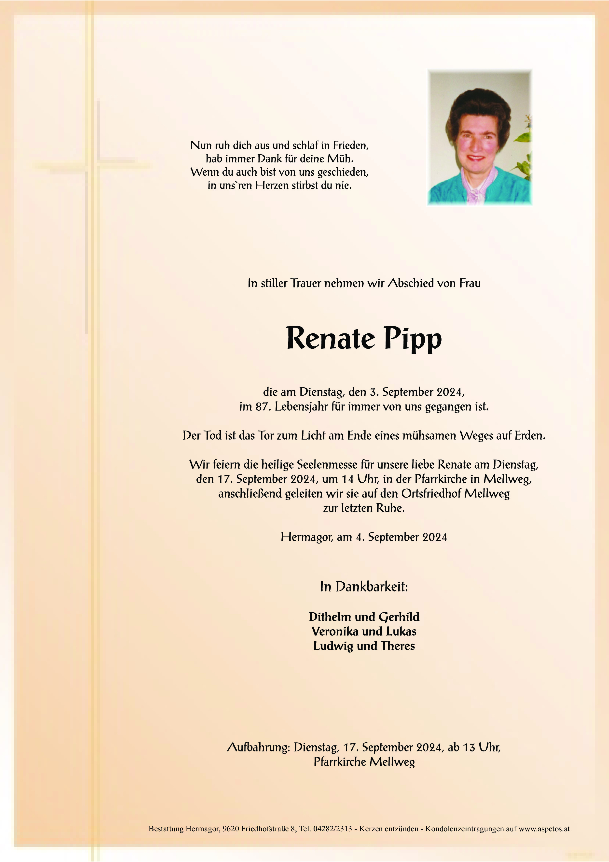Traueranzeige von Renate Pipp