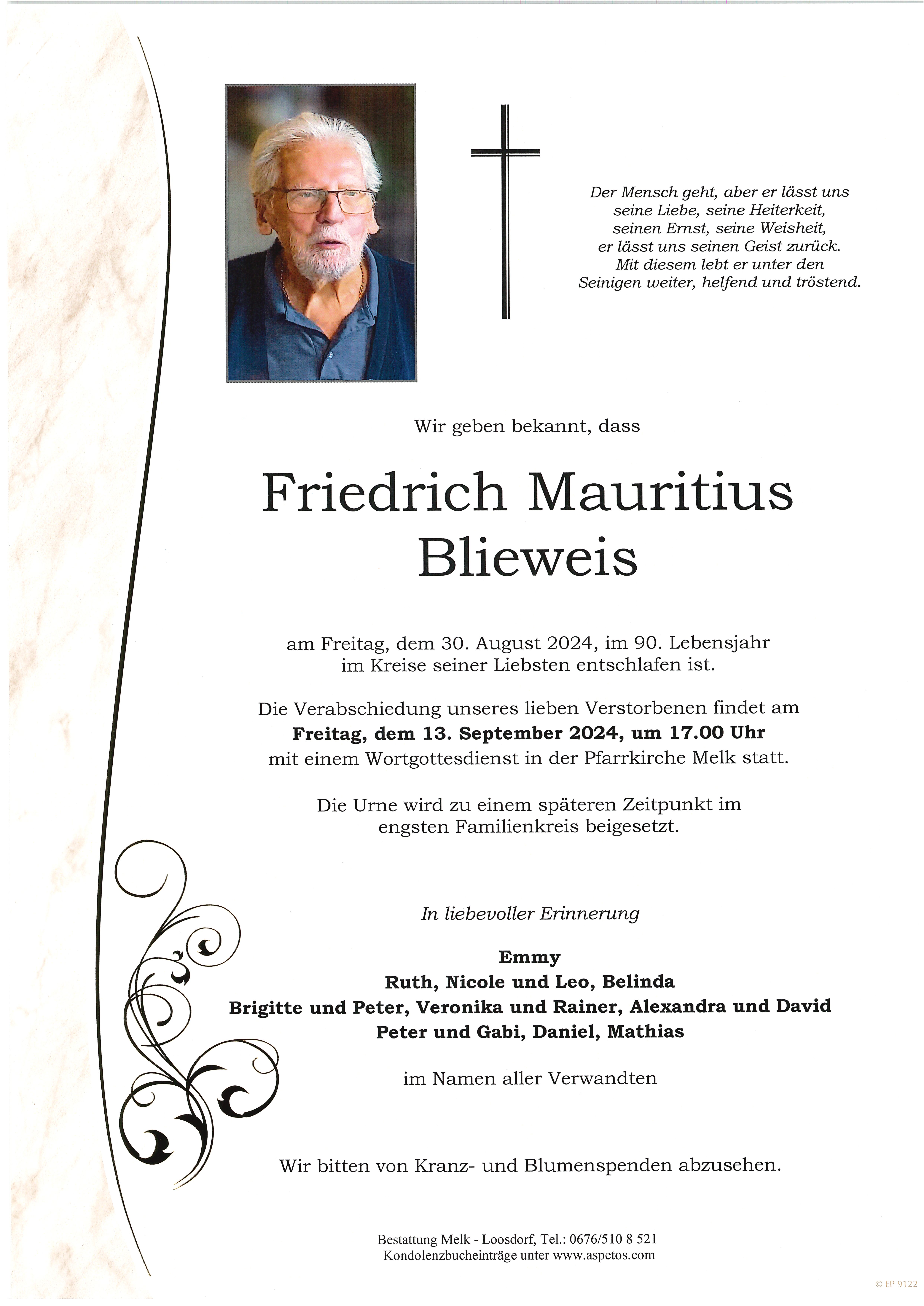 Traueranzeige von Friedrich Mauritius Blieweis