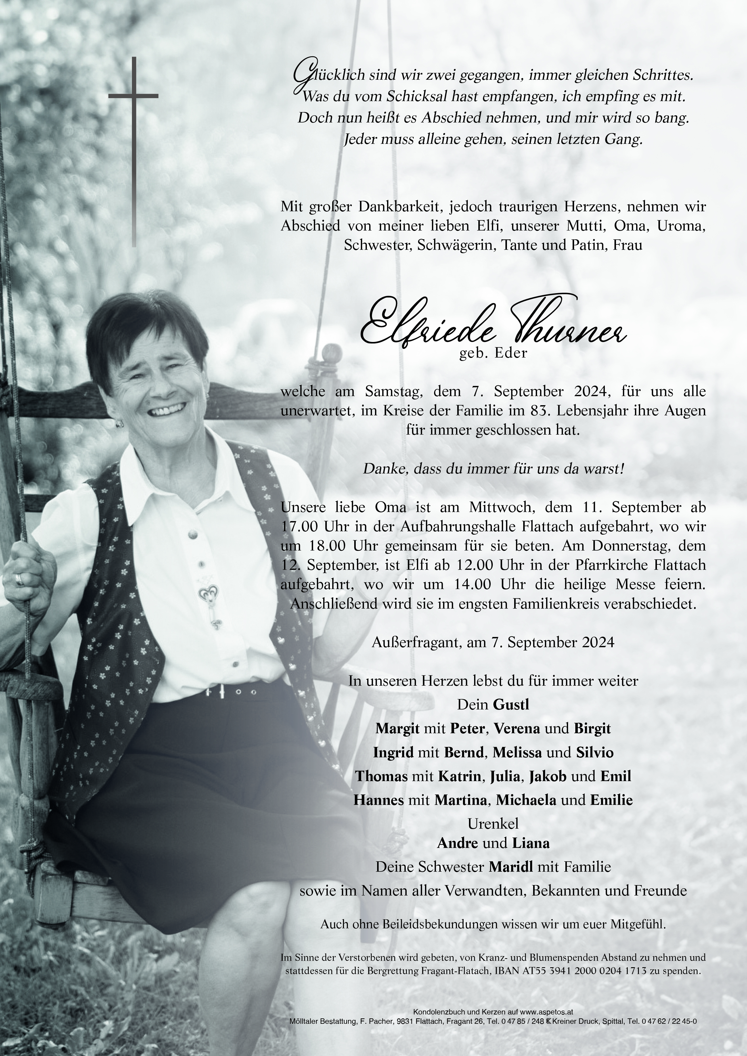 Traueranzeige von Elfriede Thurner