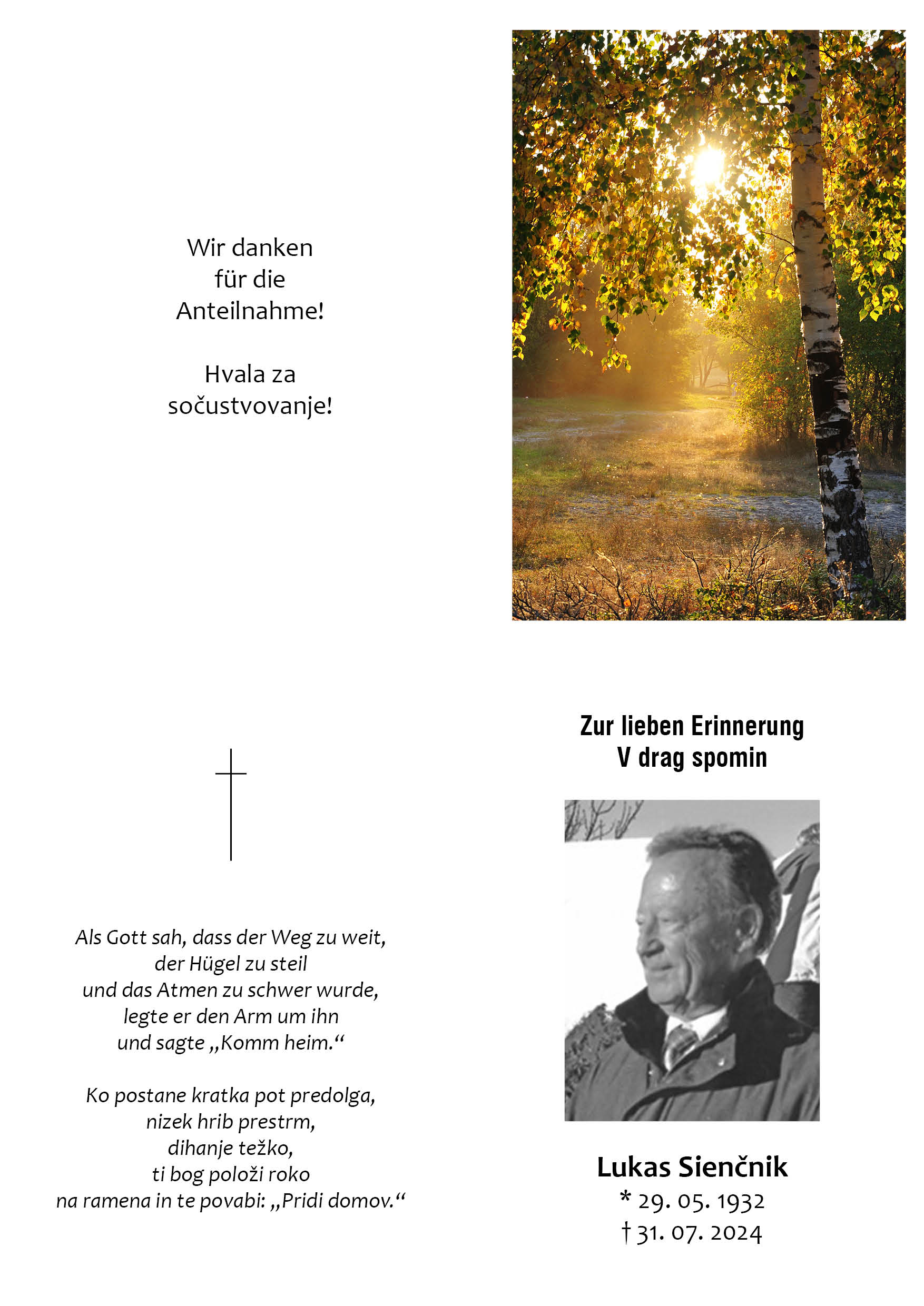 Traueranzeige von Lukas Siencnik