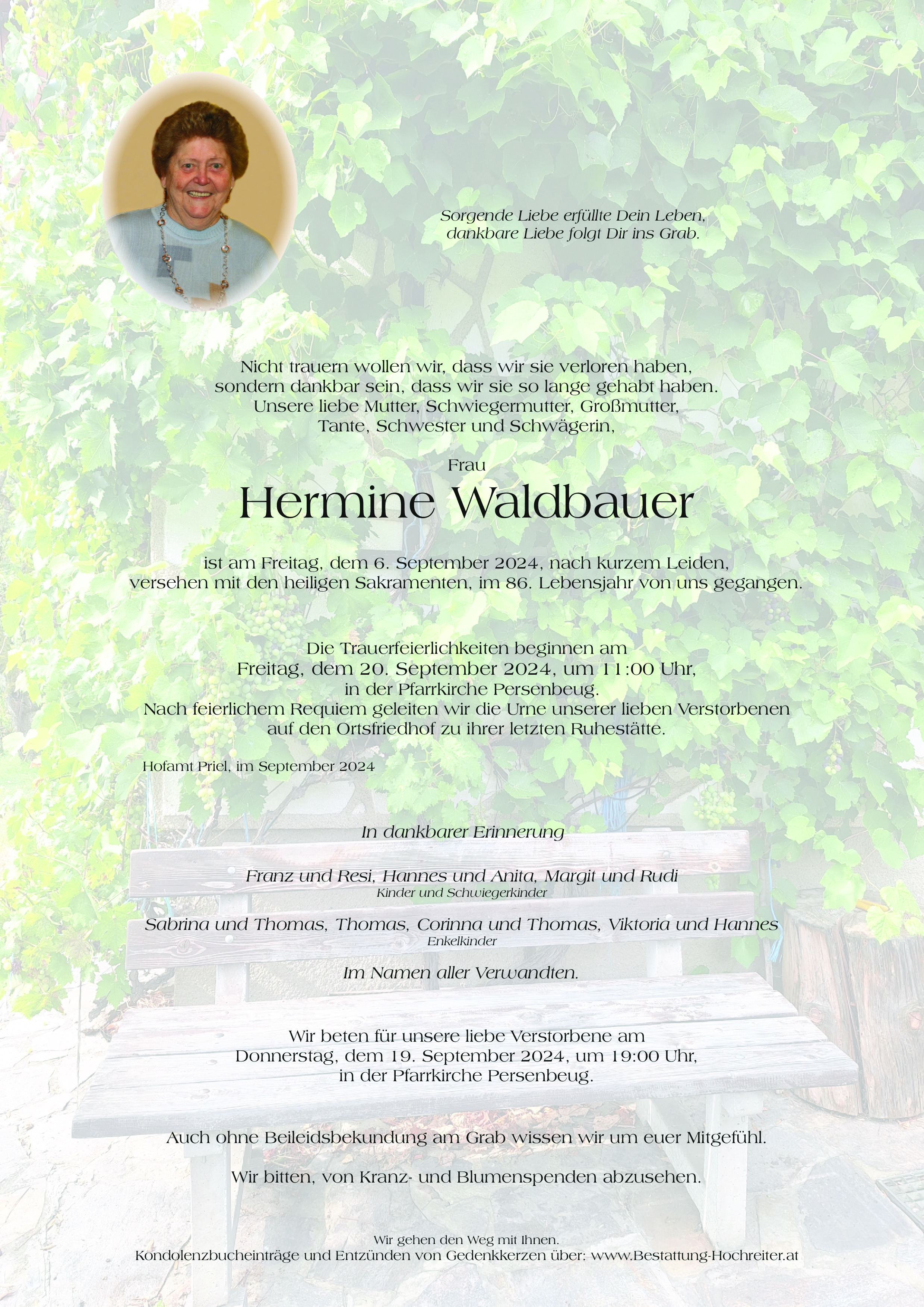Traueranzeige von Hermine Waldbauer