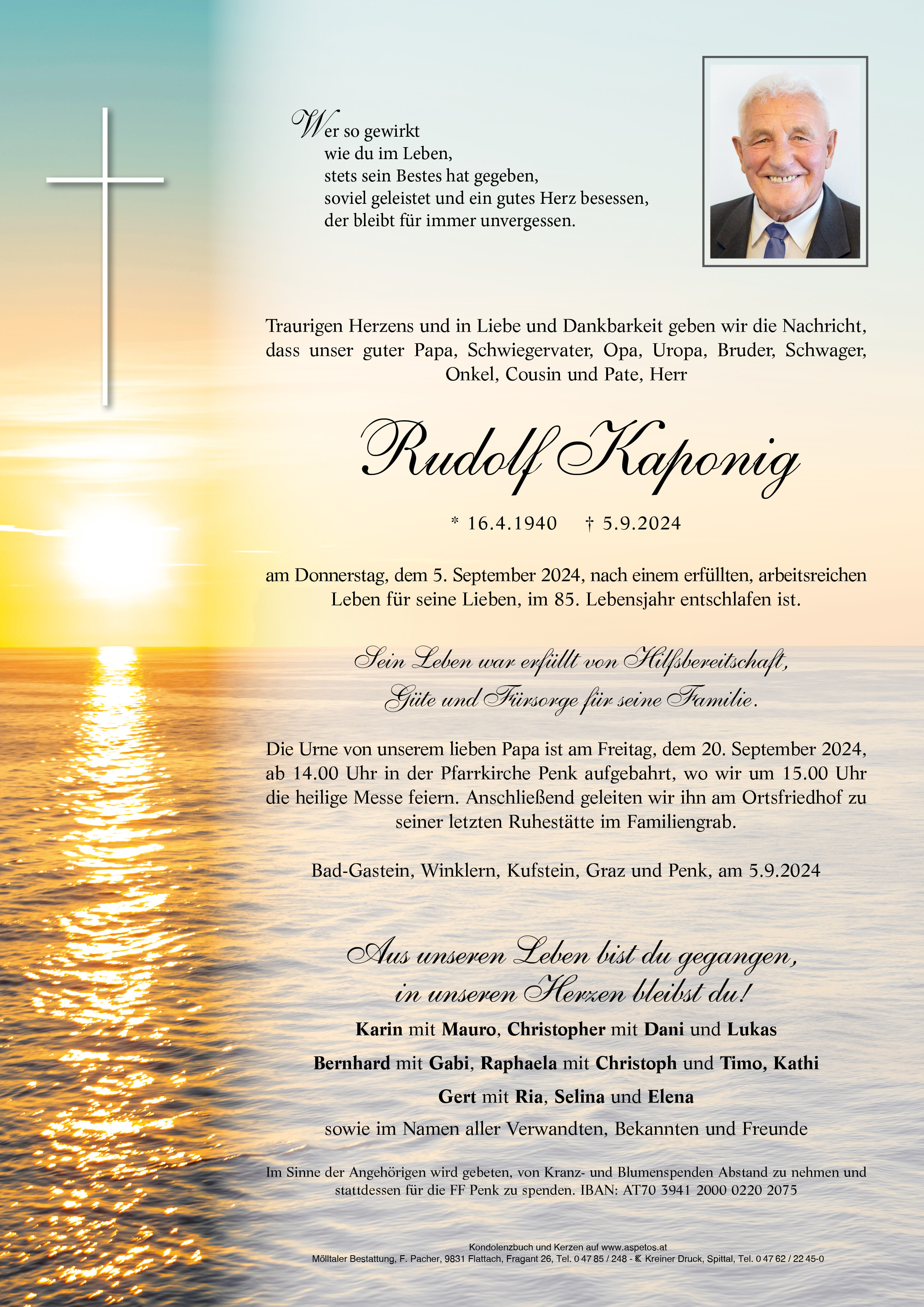Traueranzeige von Rudolf Kaponig