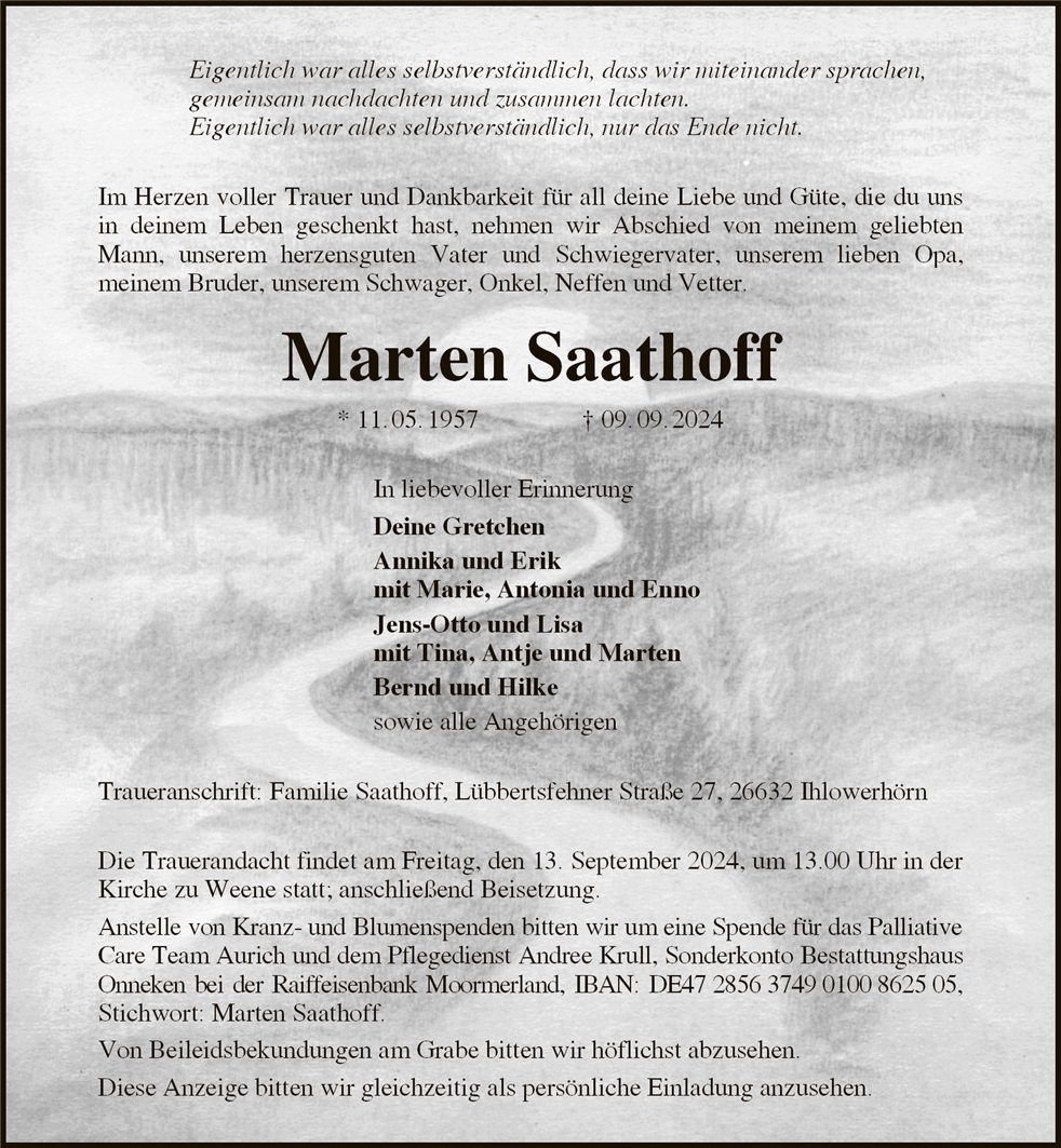 Traueranzeige von Marten Saathoff