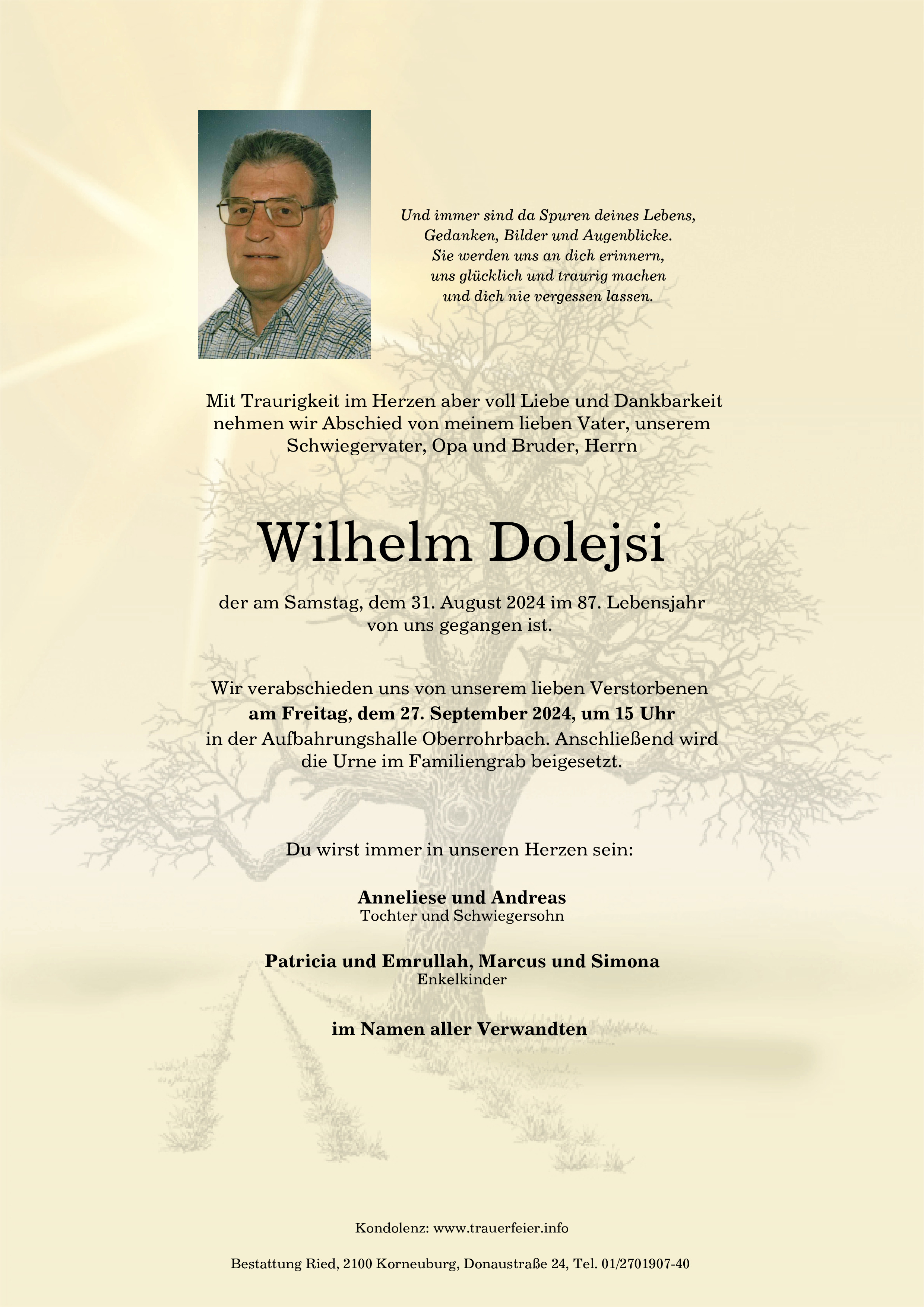 Traueranzeige von Wilhelm Dolejsi