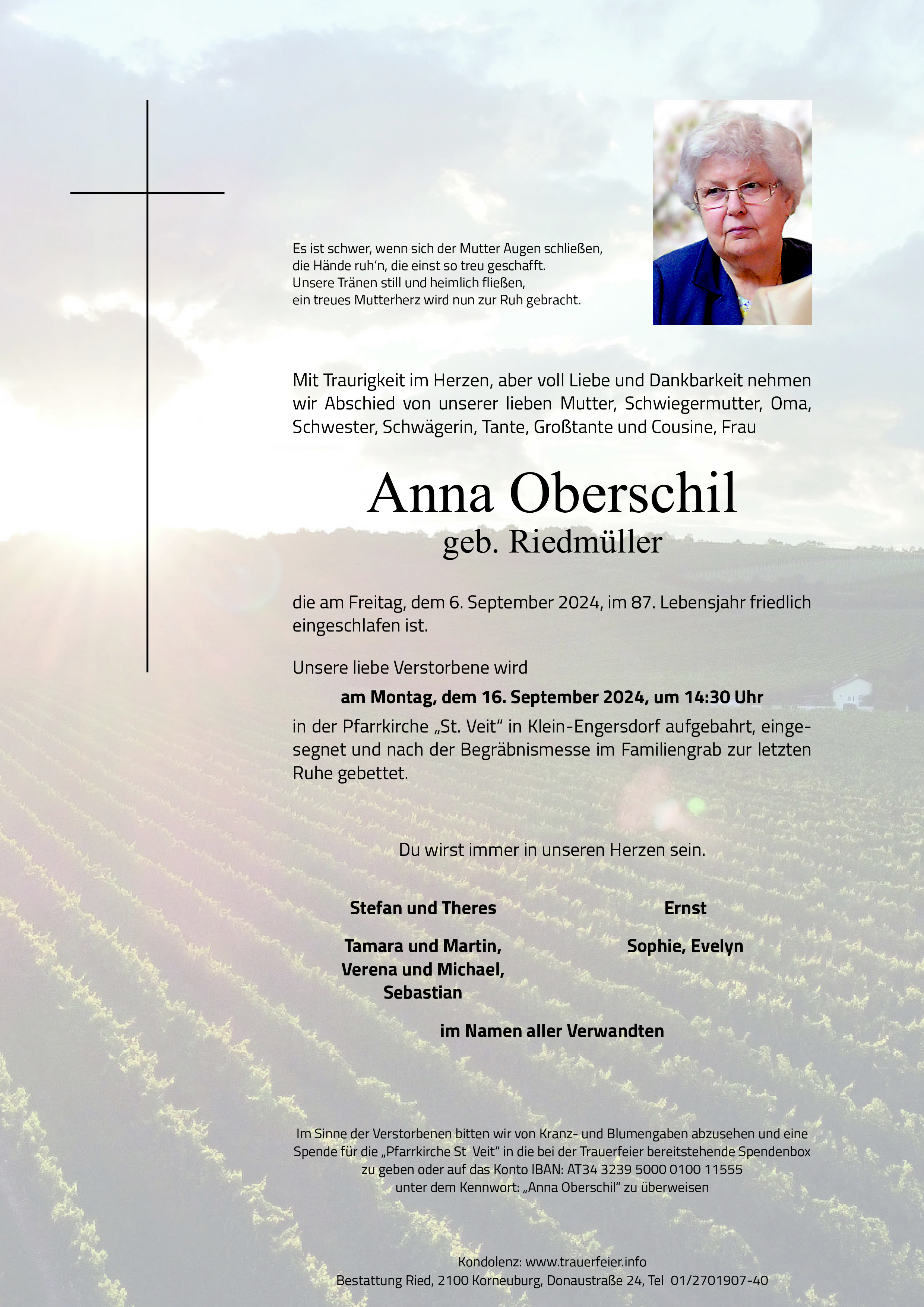 Traueranzeige von Anna Oberschil