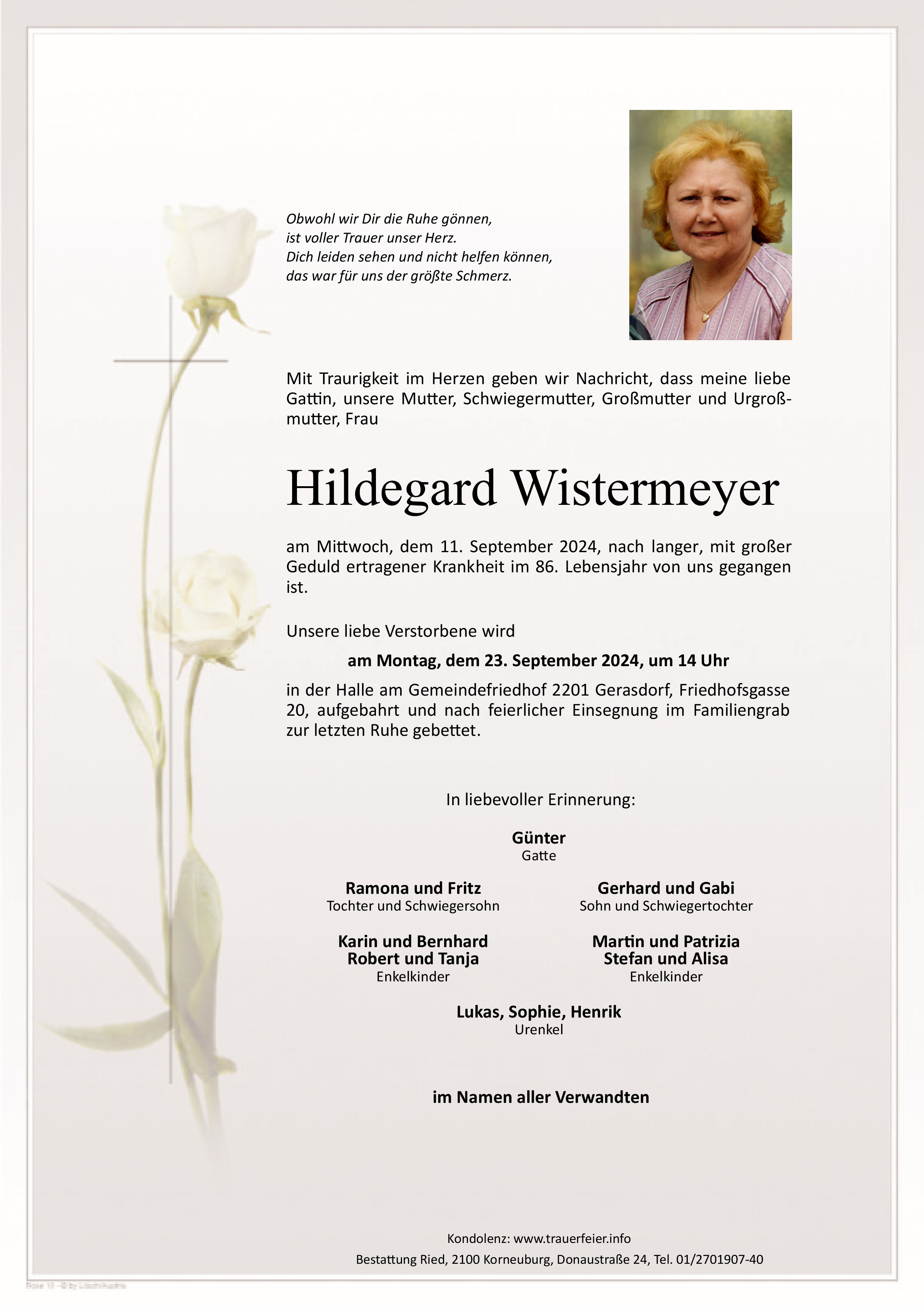 Traueranzeige von Hildegard Wistermeyer