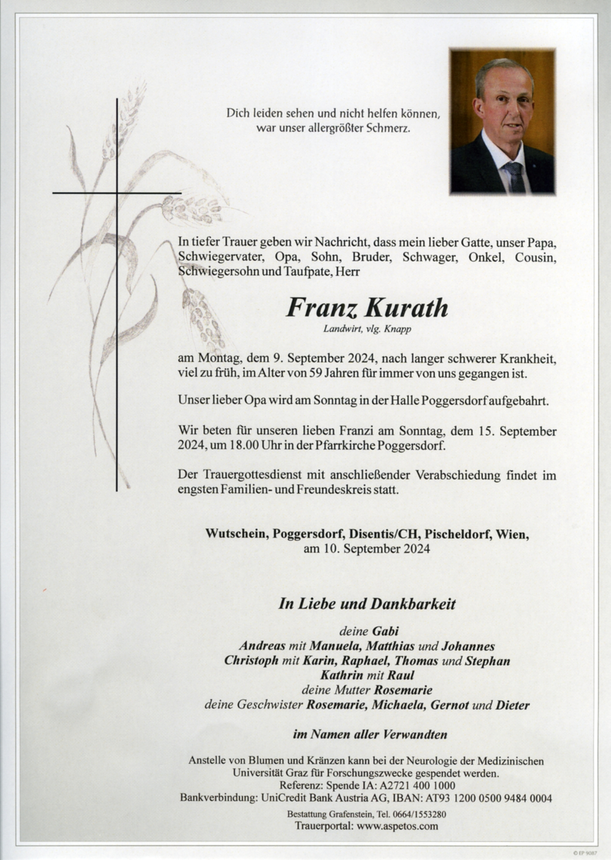 Traueranzeige von Franz Kurath