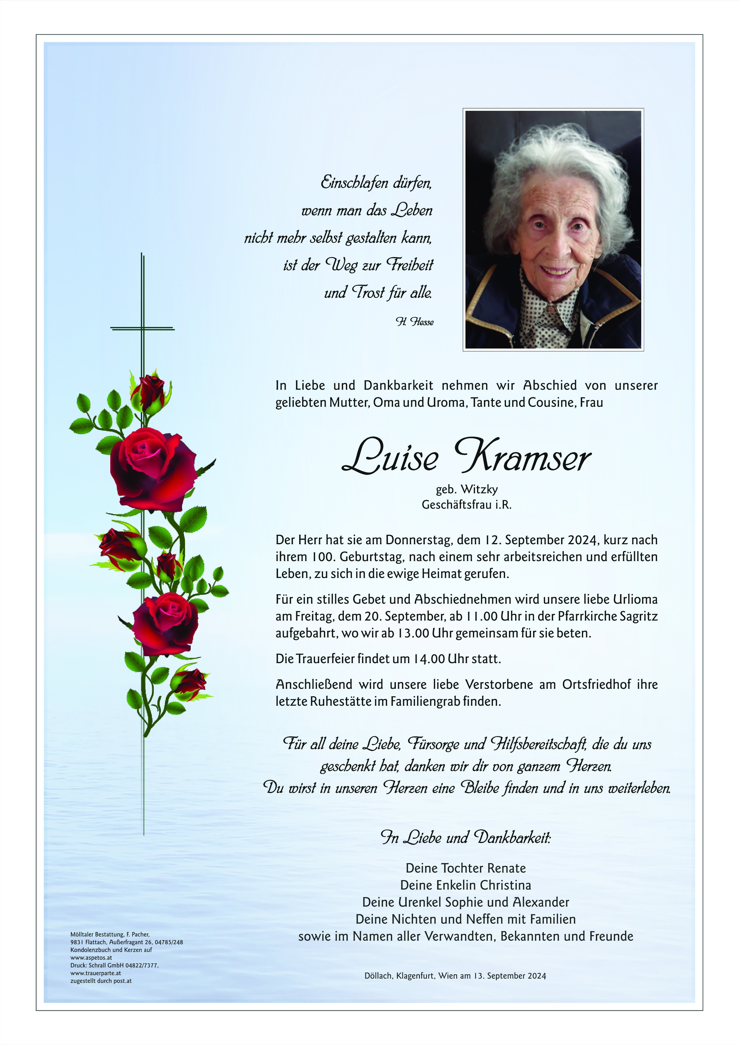 Traueranzeige von Luise Kramser