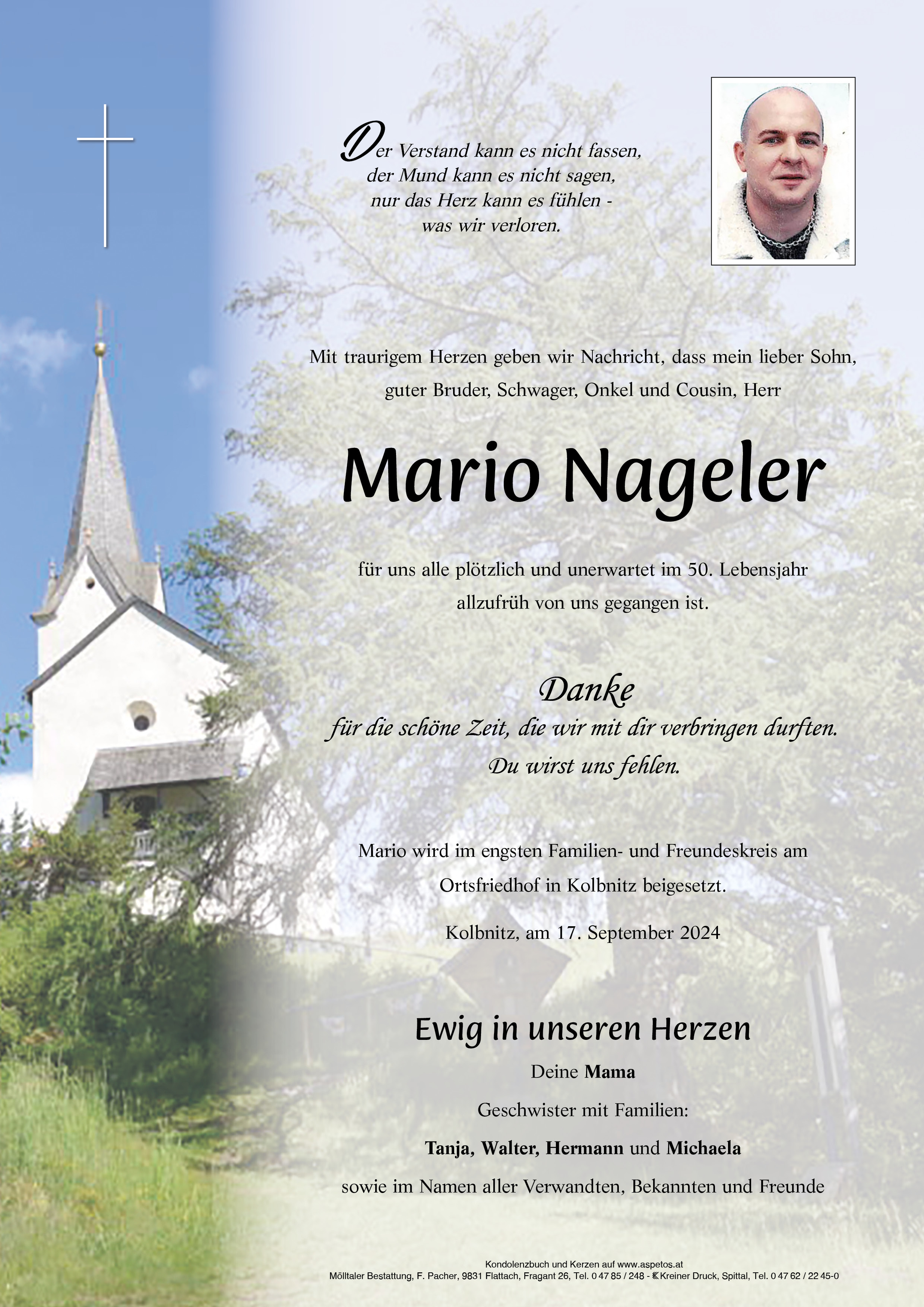 Traueranzeige von Mario Peter Nageler