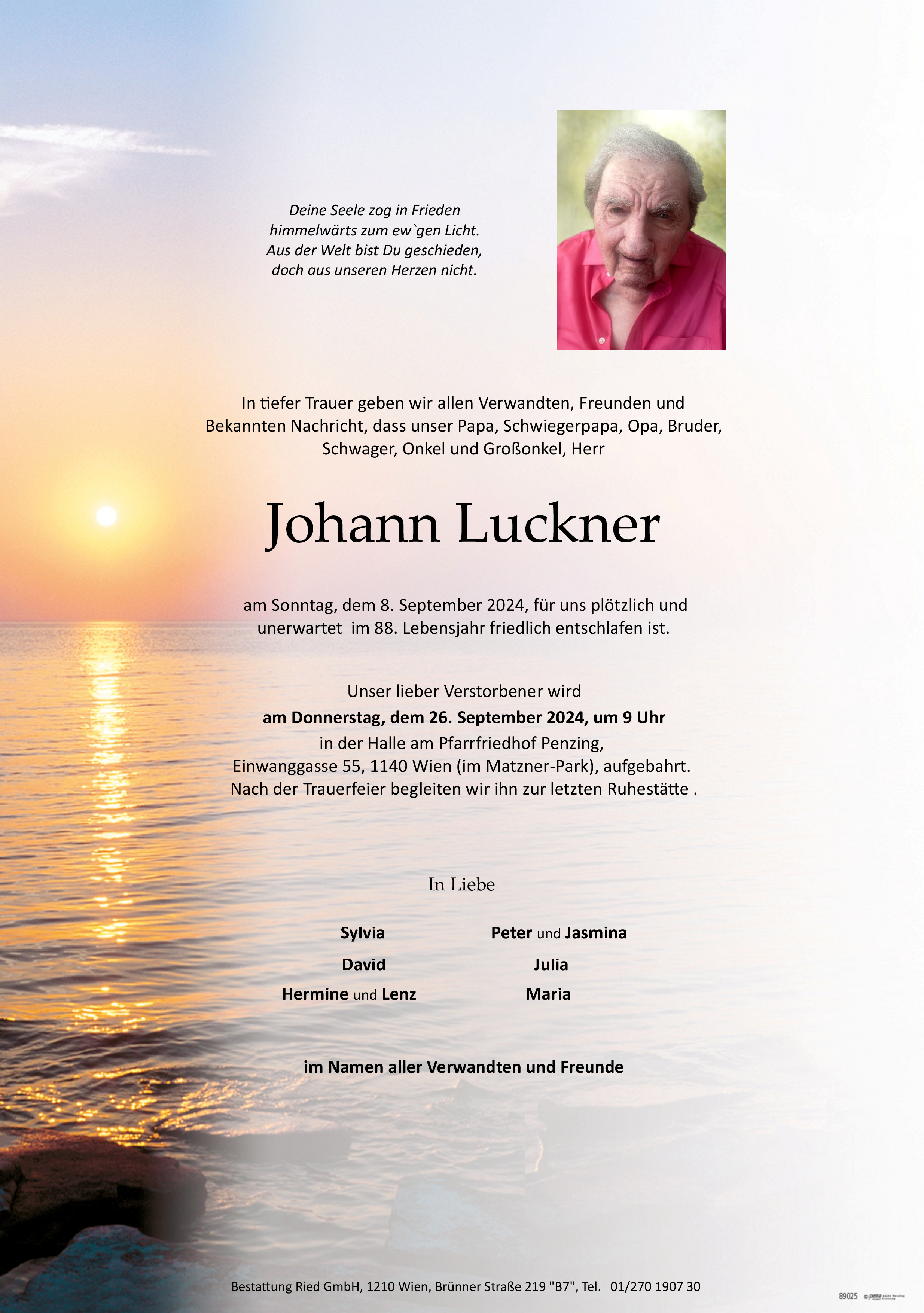 Traueranzeige von Johann Luckner