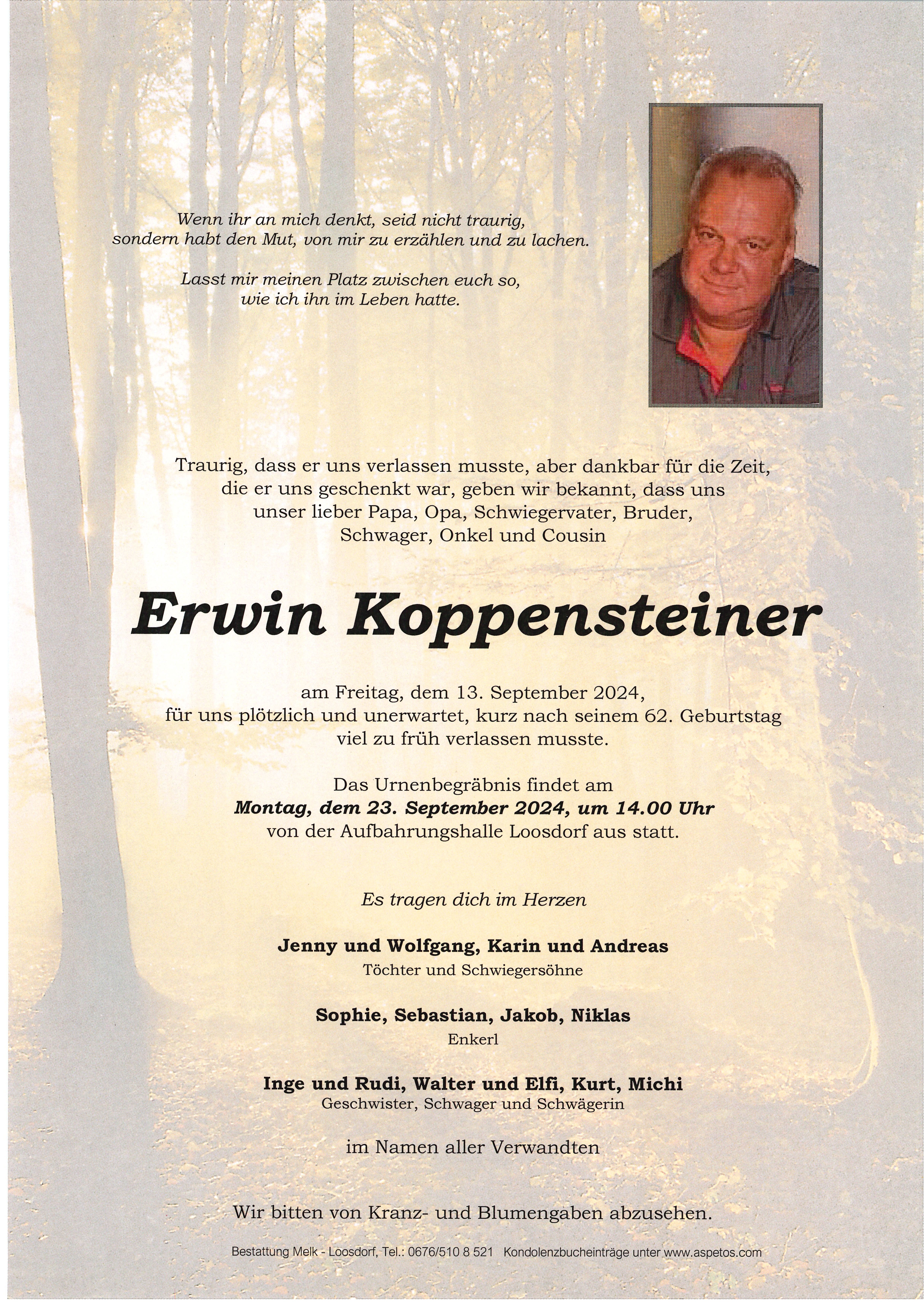 Traueranzeige von Erwin Koppensteiner
