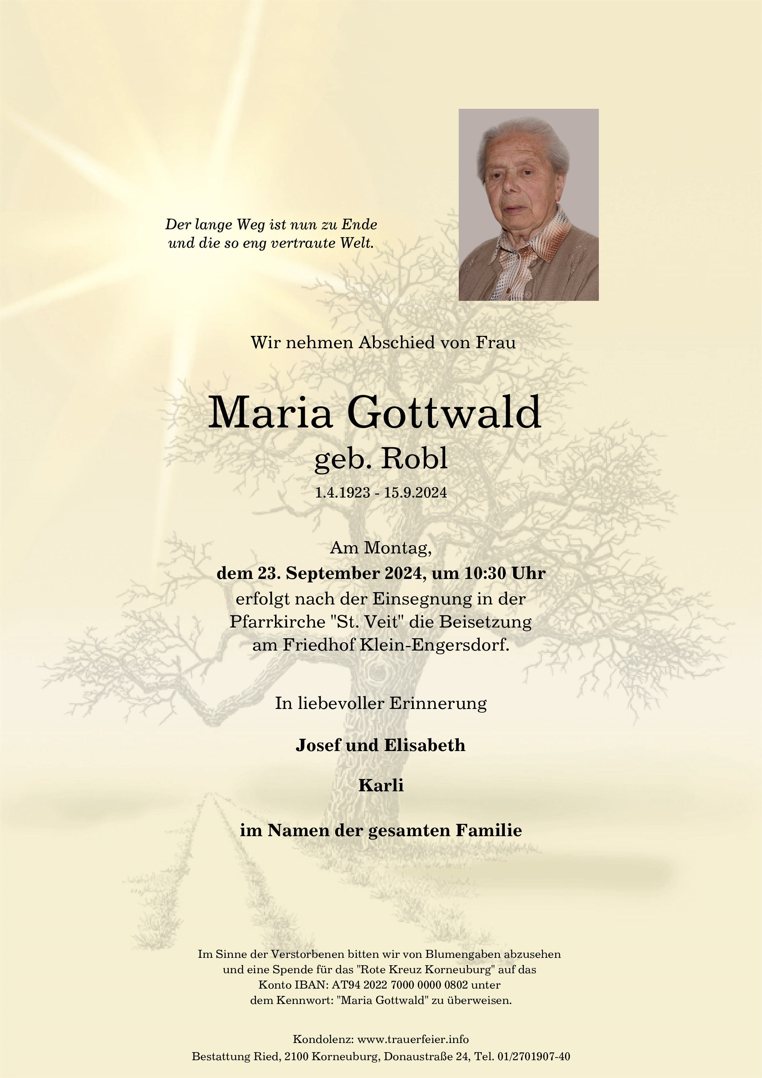 Traueranzeige von Maria Gottwald