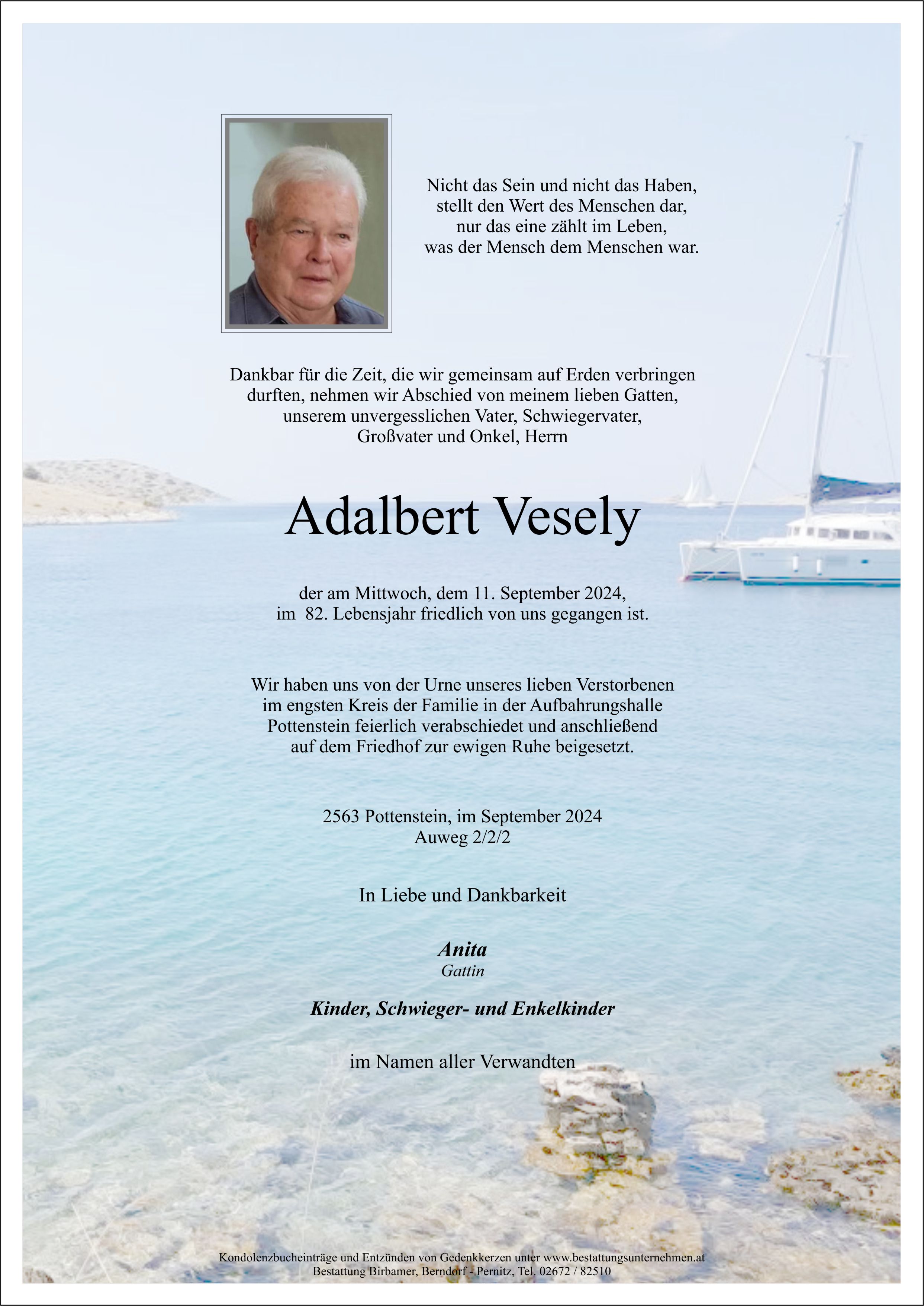 Traueranzeige von Adalbert Vesely