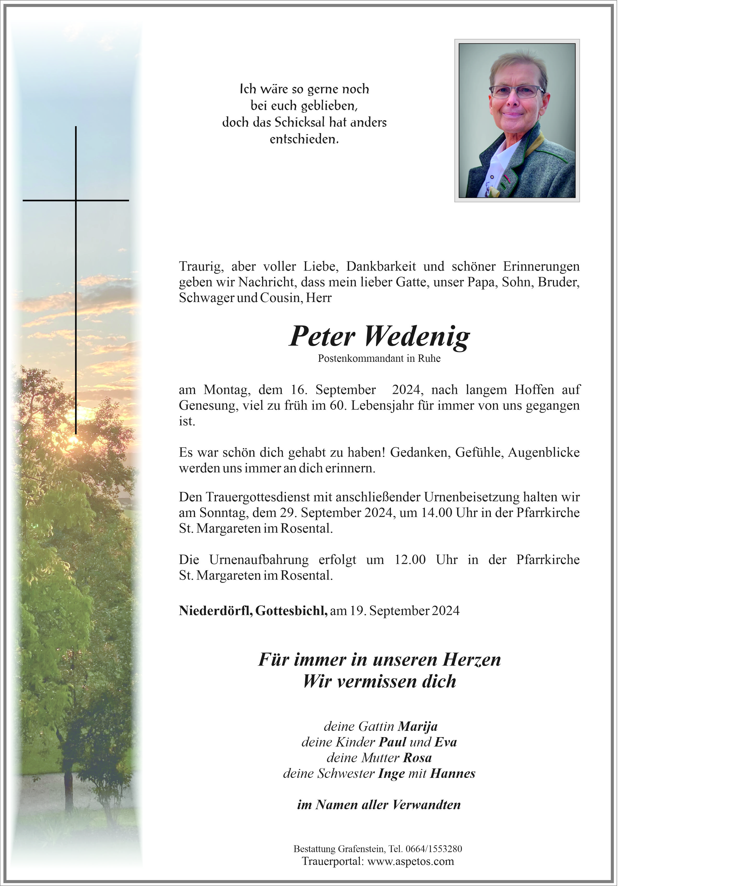 Traueranzeige von Herr Peter Wedenig