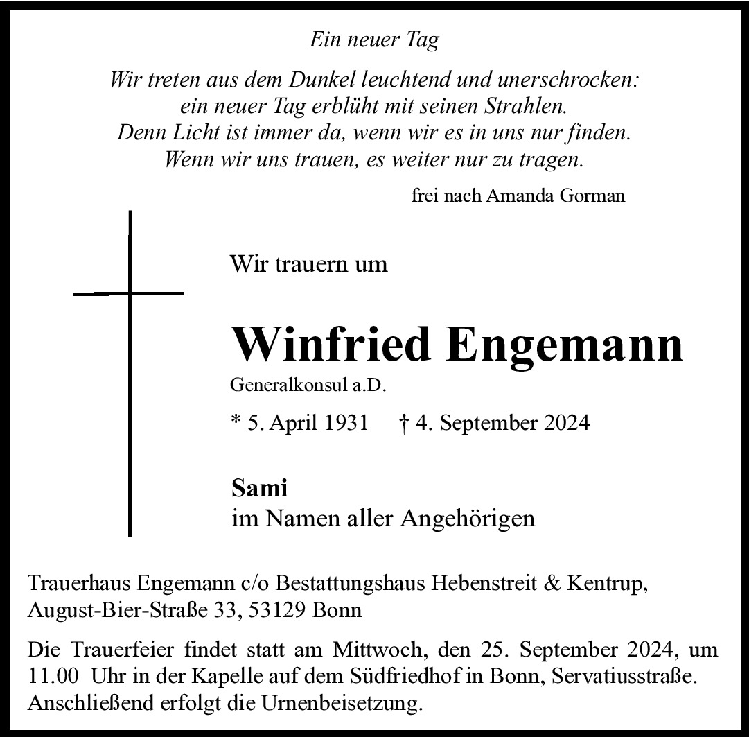 Traueranzeige von Winfried Engemann