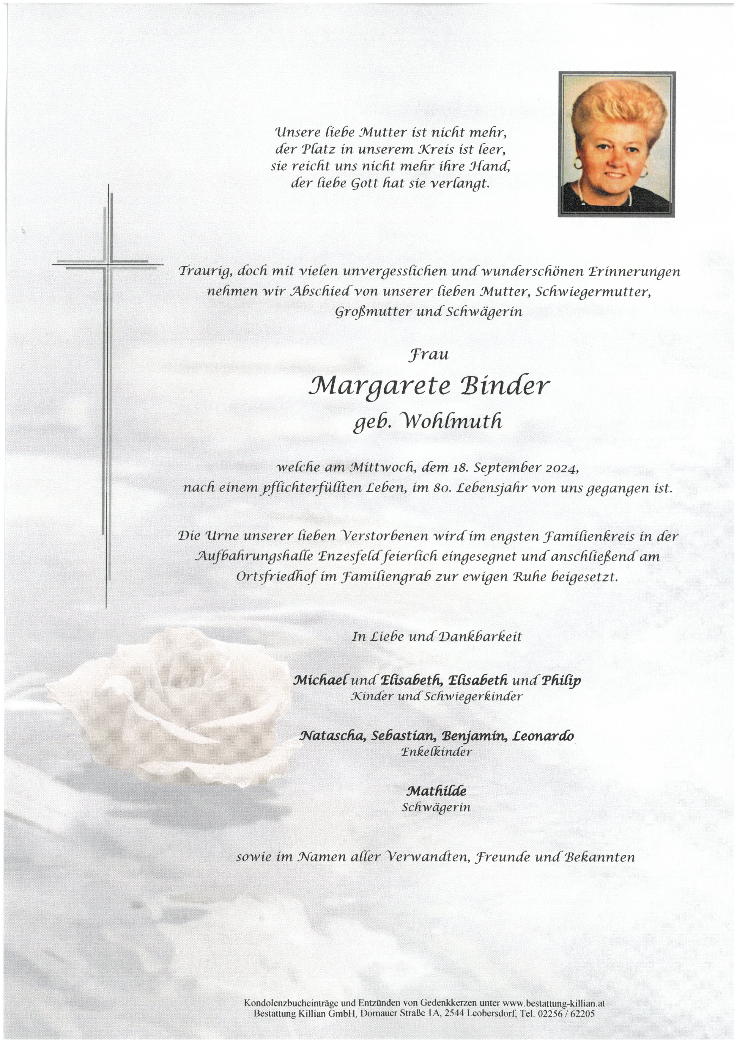 Traueranzeige von Margarete Binder