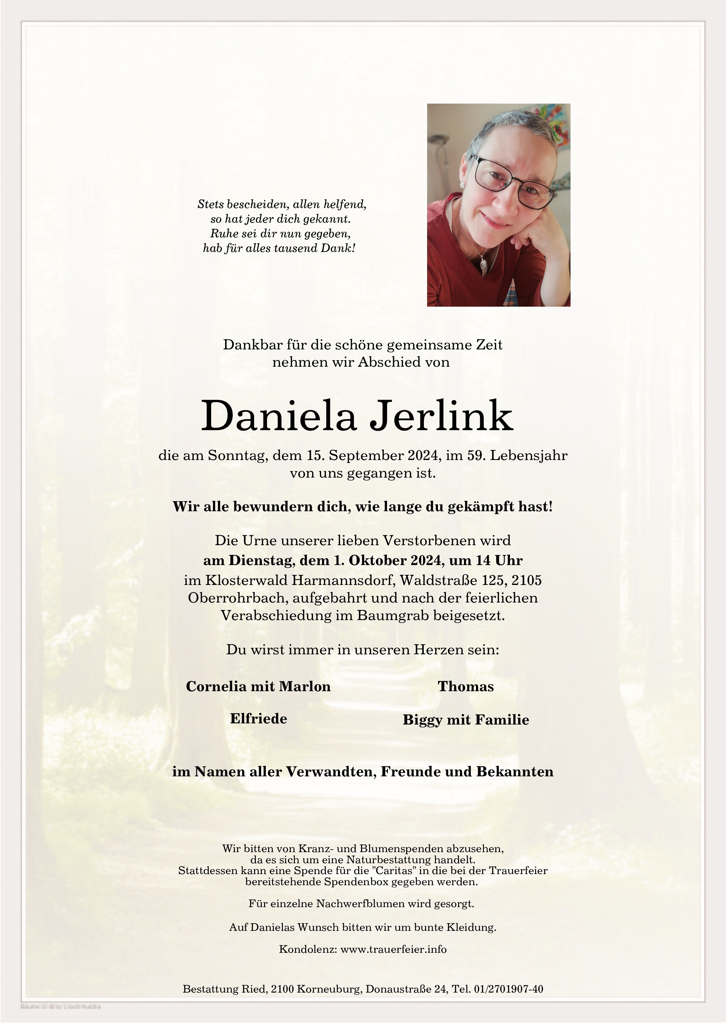 Traueranzeige von Daniela Jerlink