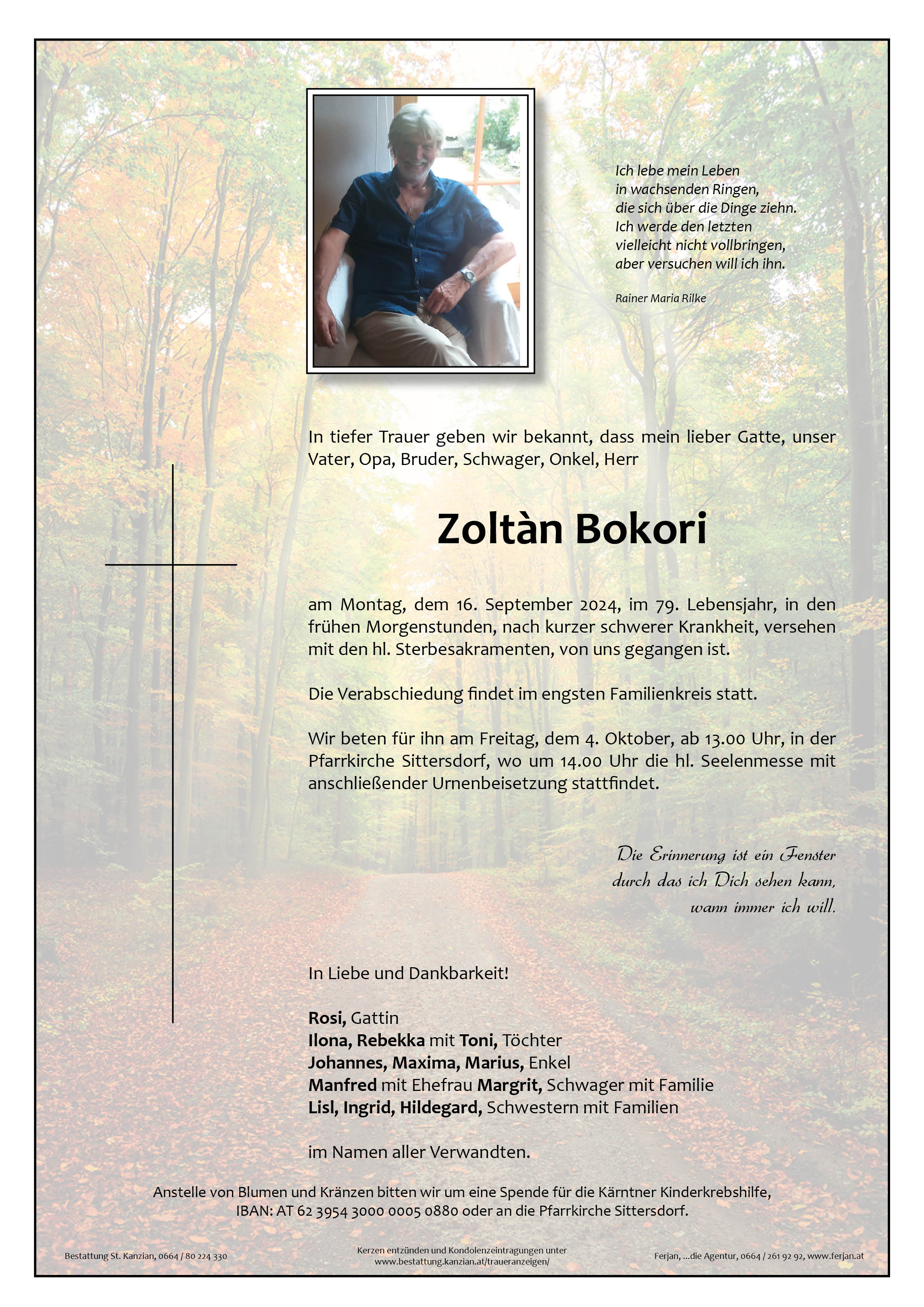 Traueranzeige von Zoltan Bokori