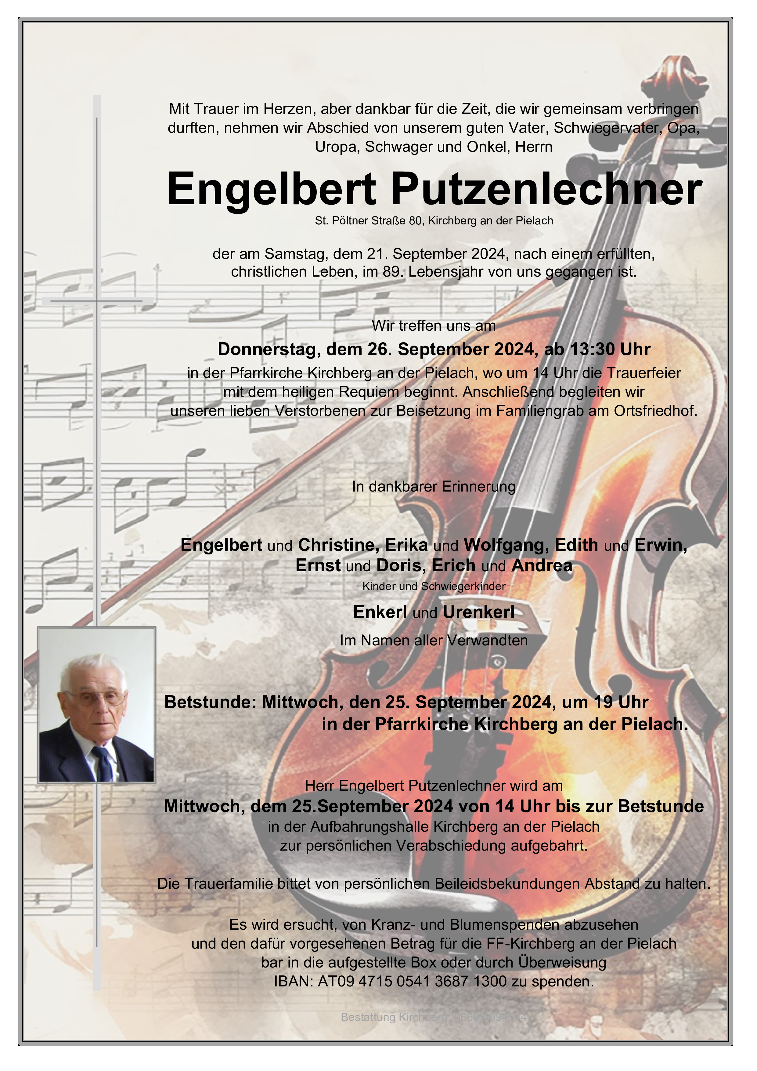 Traueranzeige von Engelbert Putzenlechner