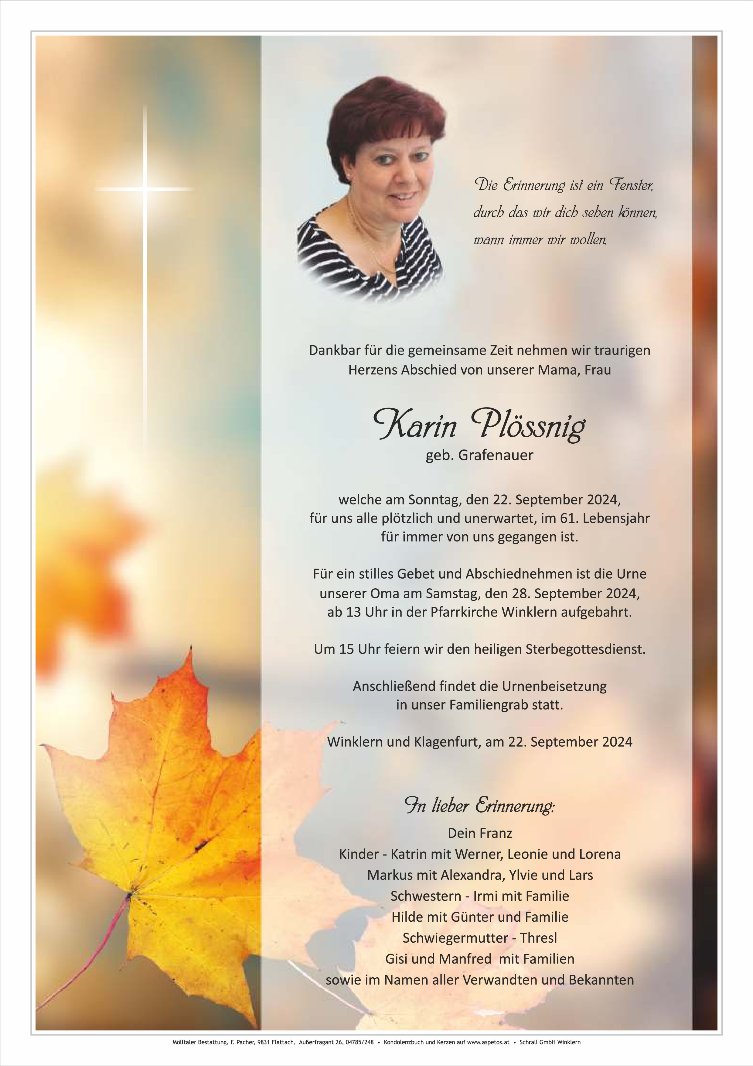 Traueranzeige von Karin Plössnig