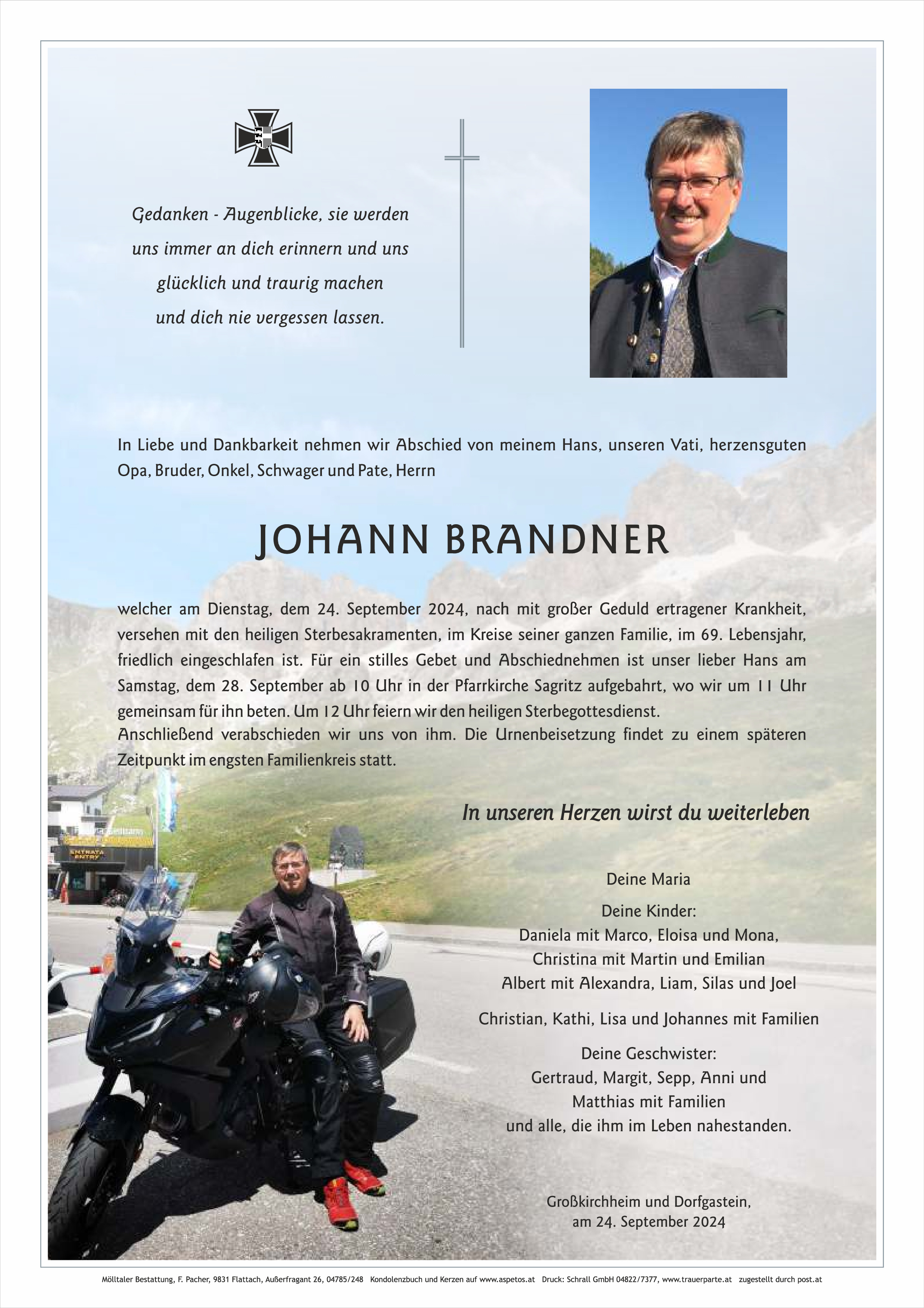 Traueranzeige von Johann Brandner