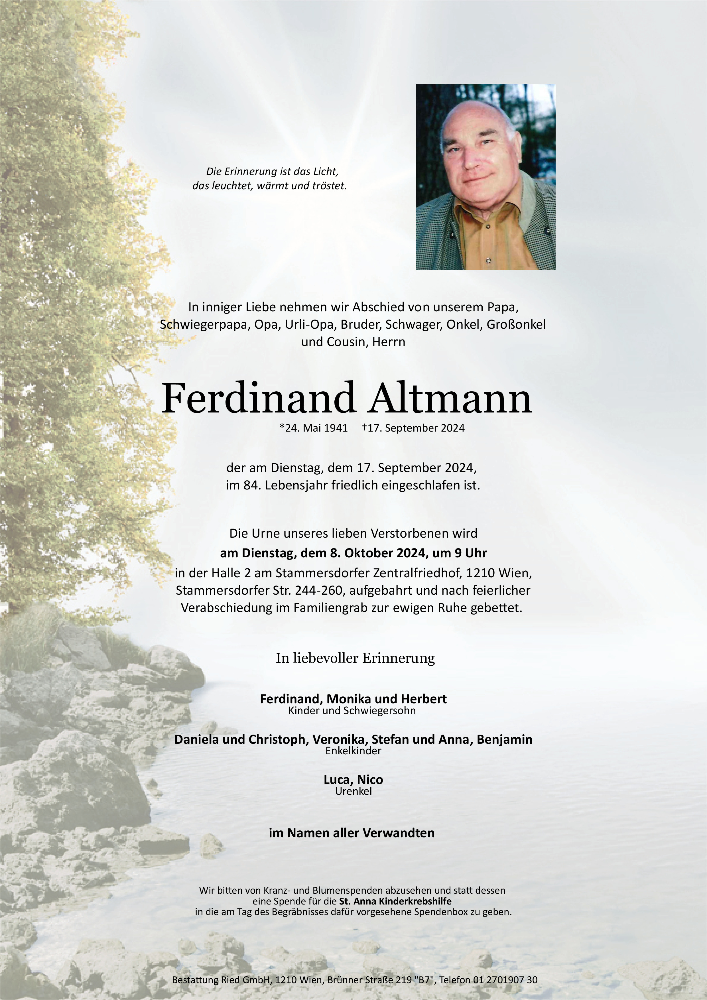 Traueranzeige von Ferdinand Altmann