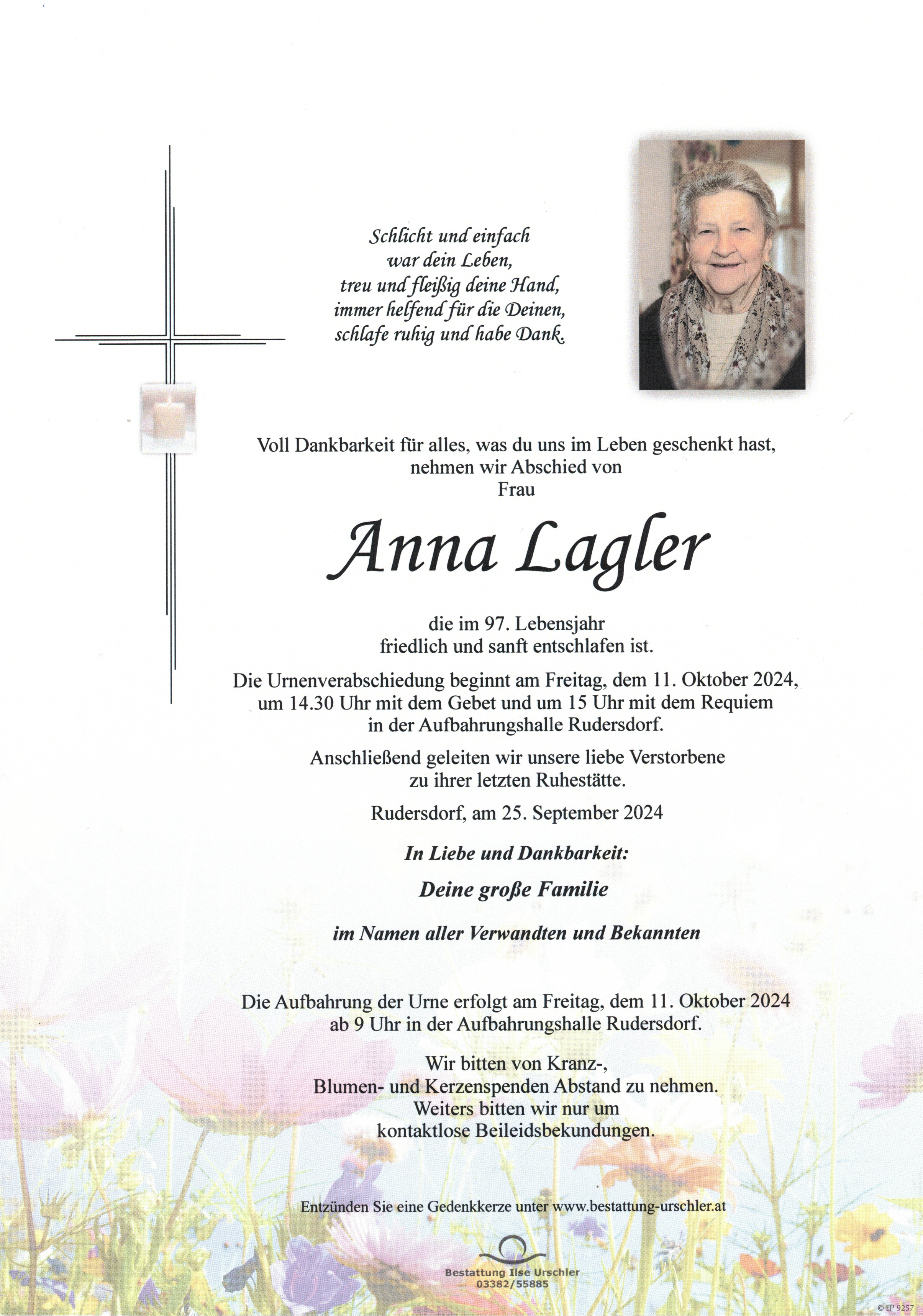 Traueranzeige von Anna Lagler
