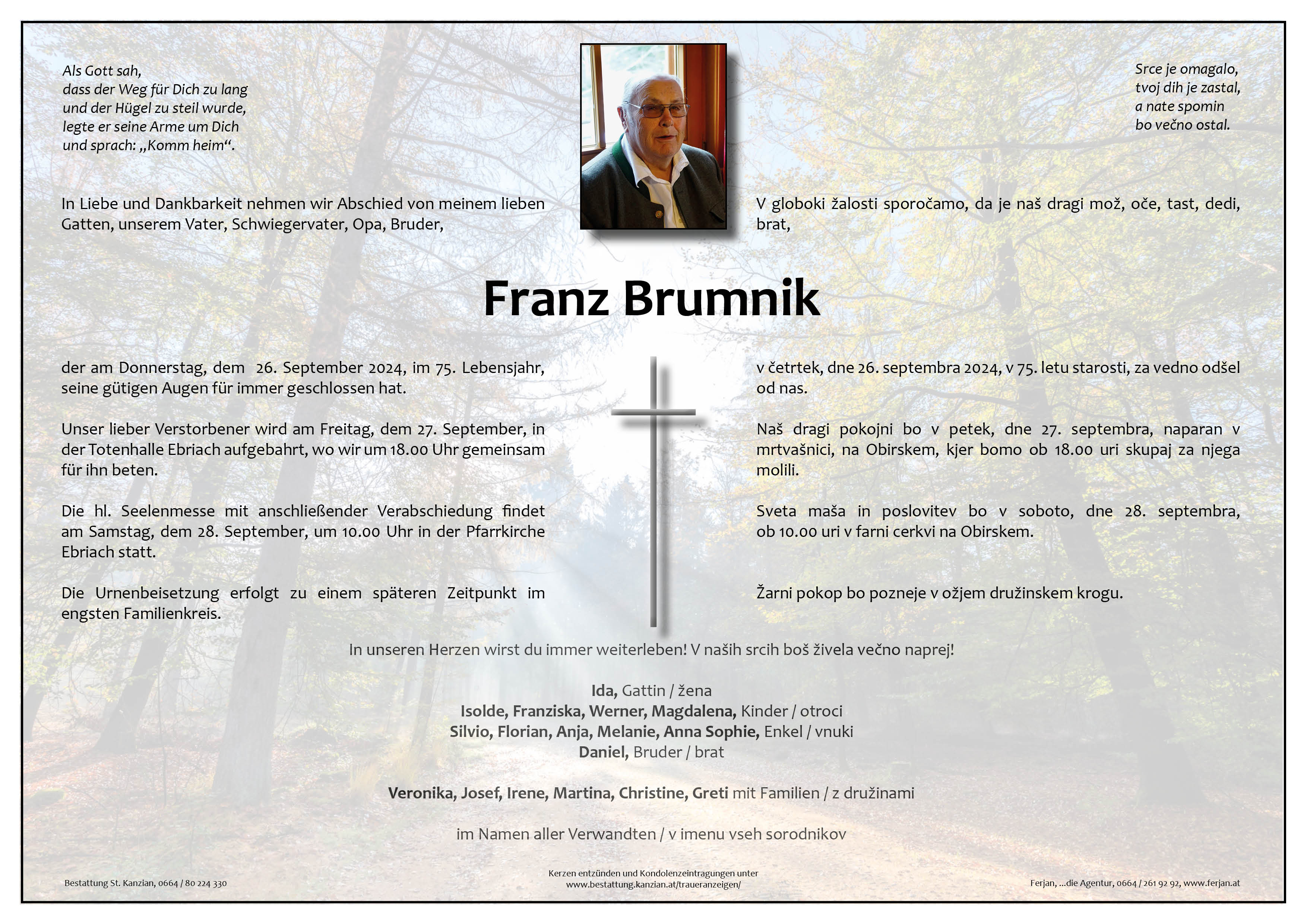 Traueranzeige von Franz Brumnik