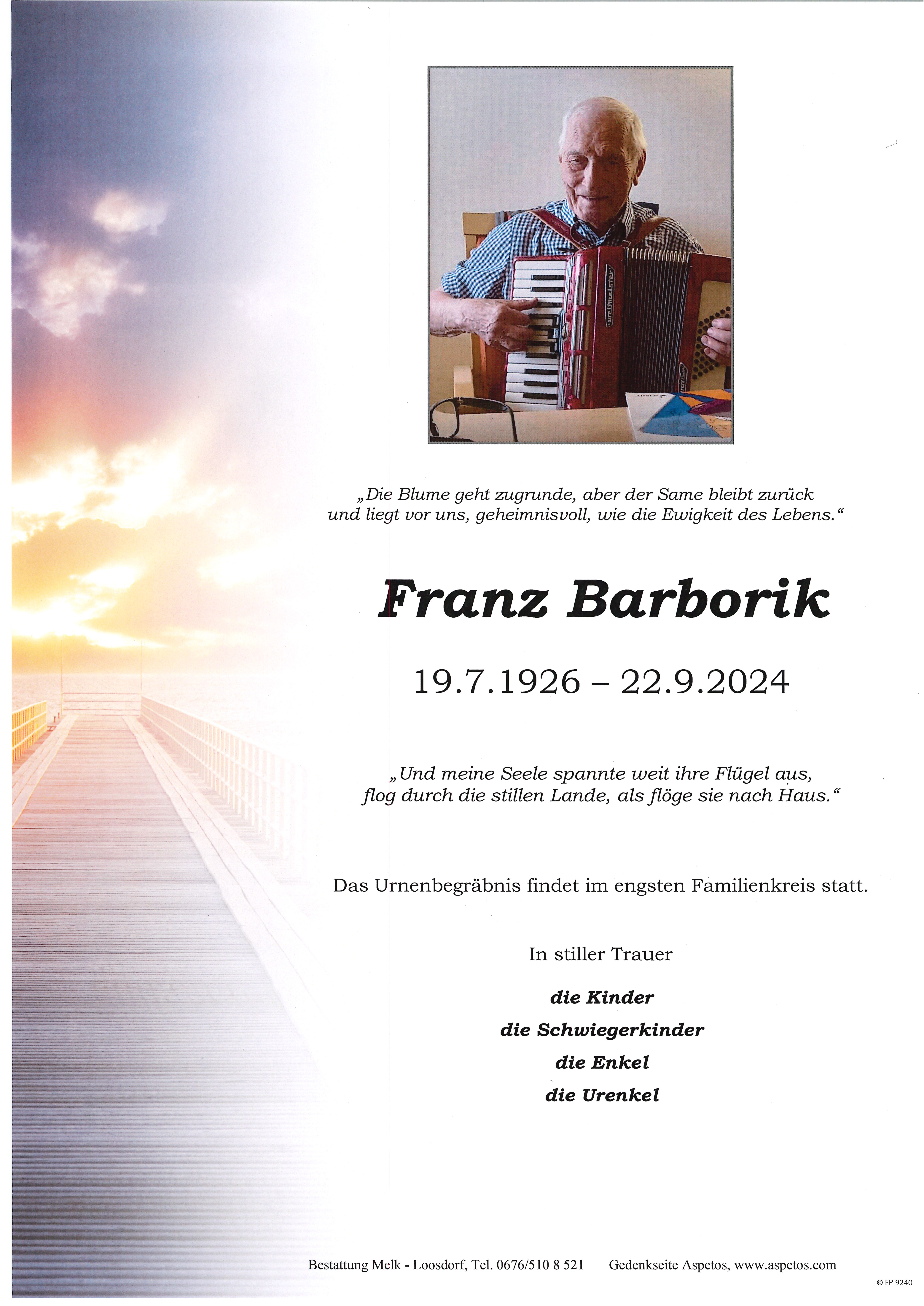 Traueranzeige von Franz Barborik