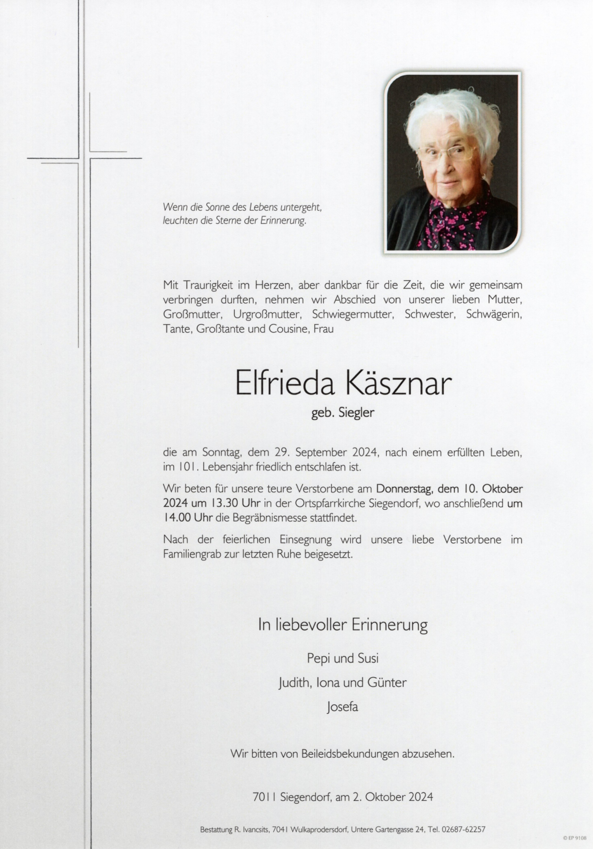 Traueranzeige von Elfrieda Käsznar