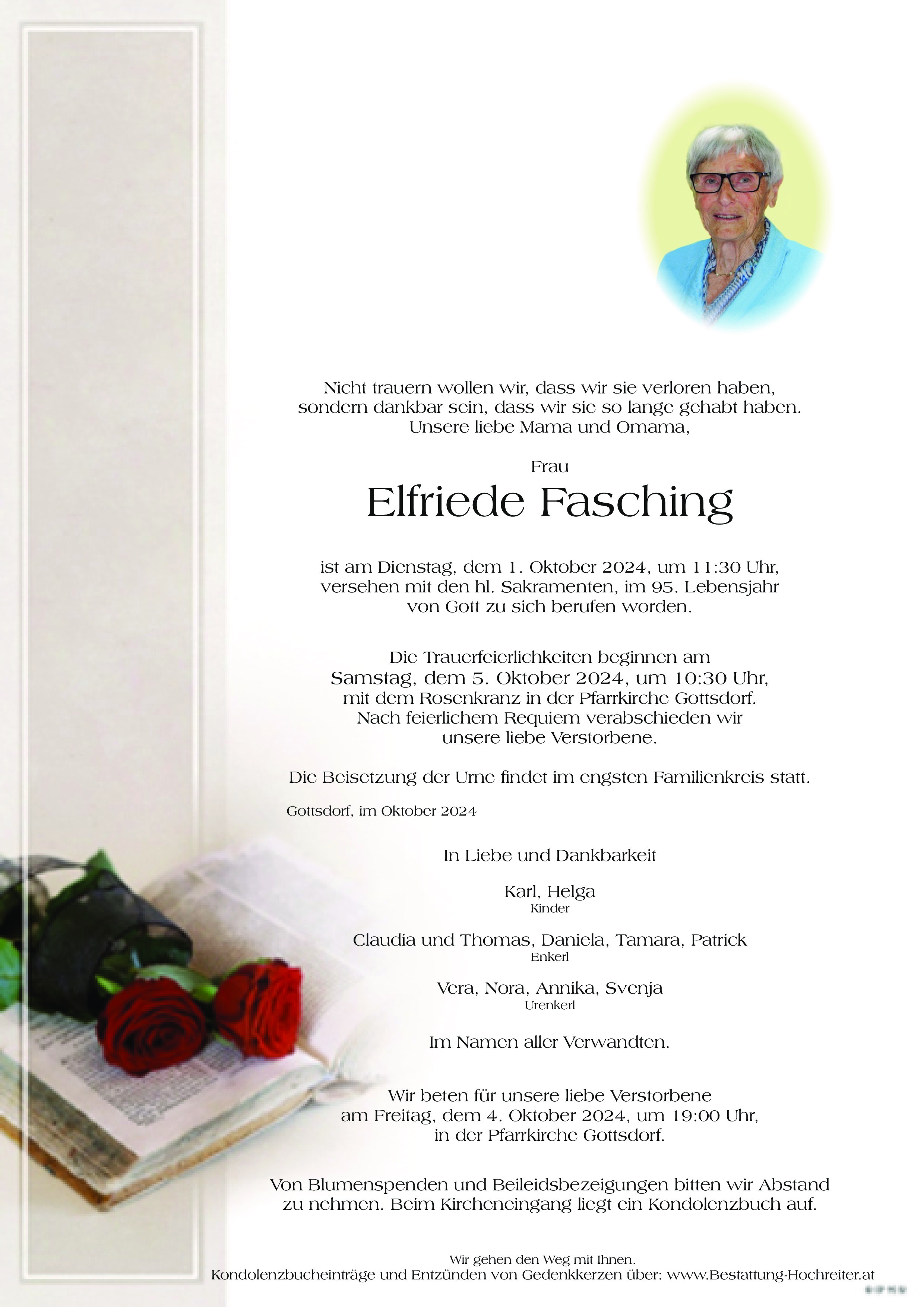 Traueranzeige von Elfriede Fasching