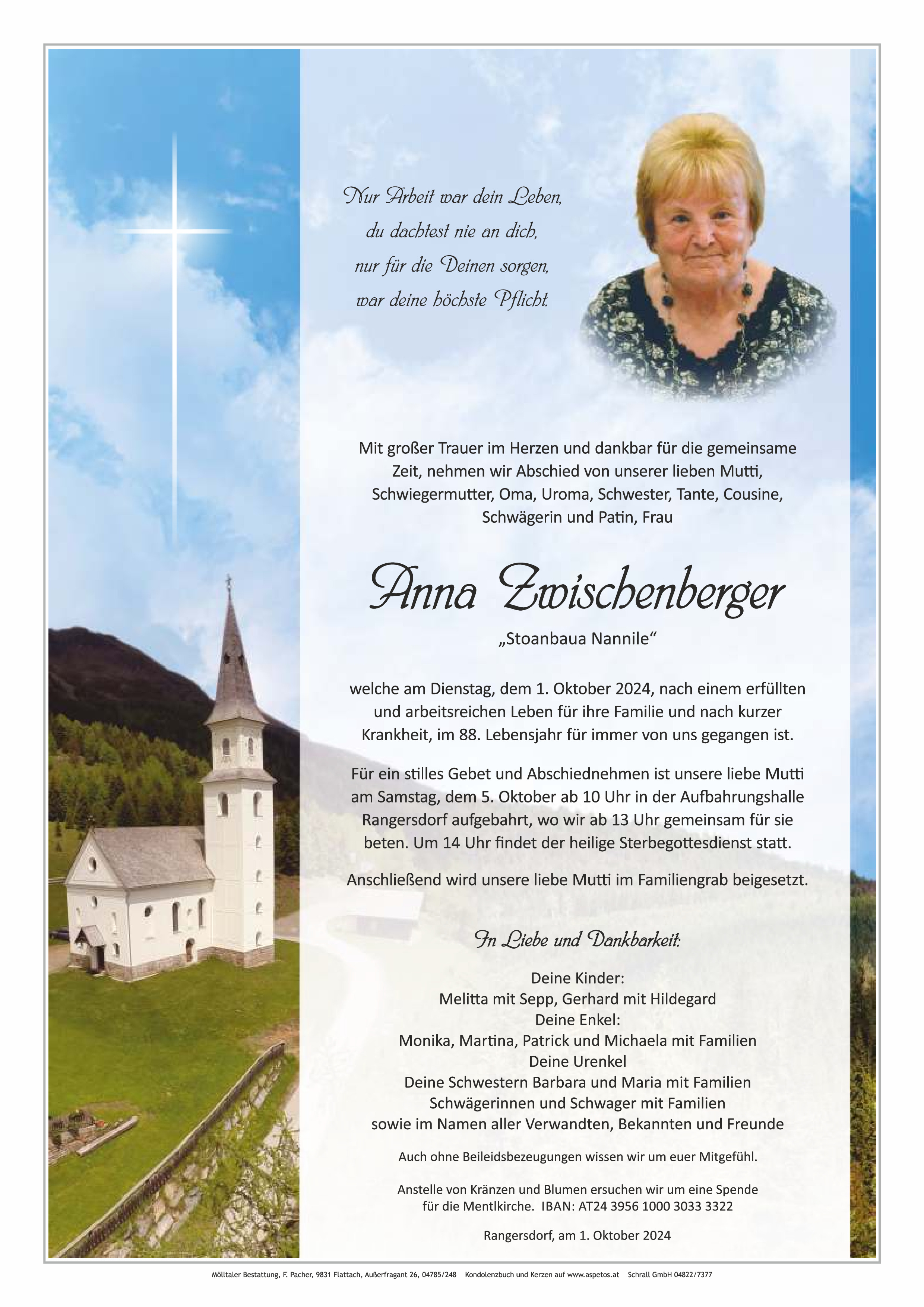 Traueranzeige von Anna Zwischenberger
