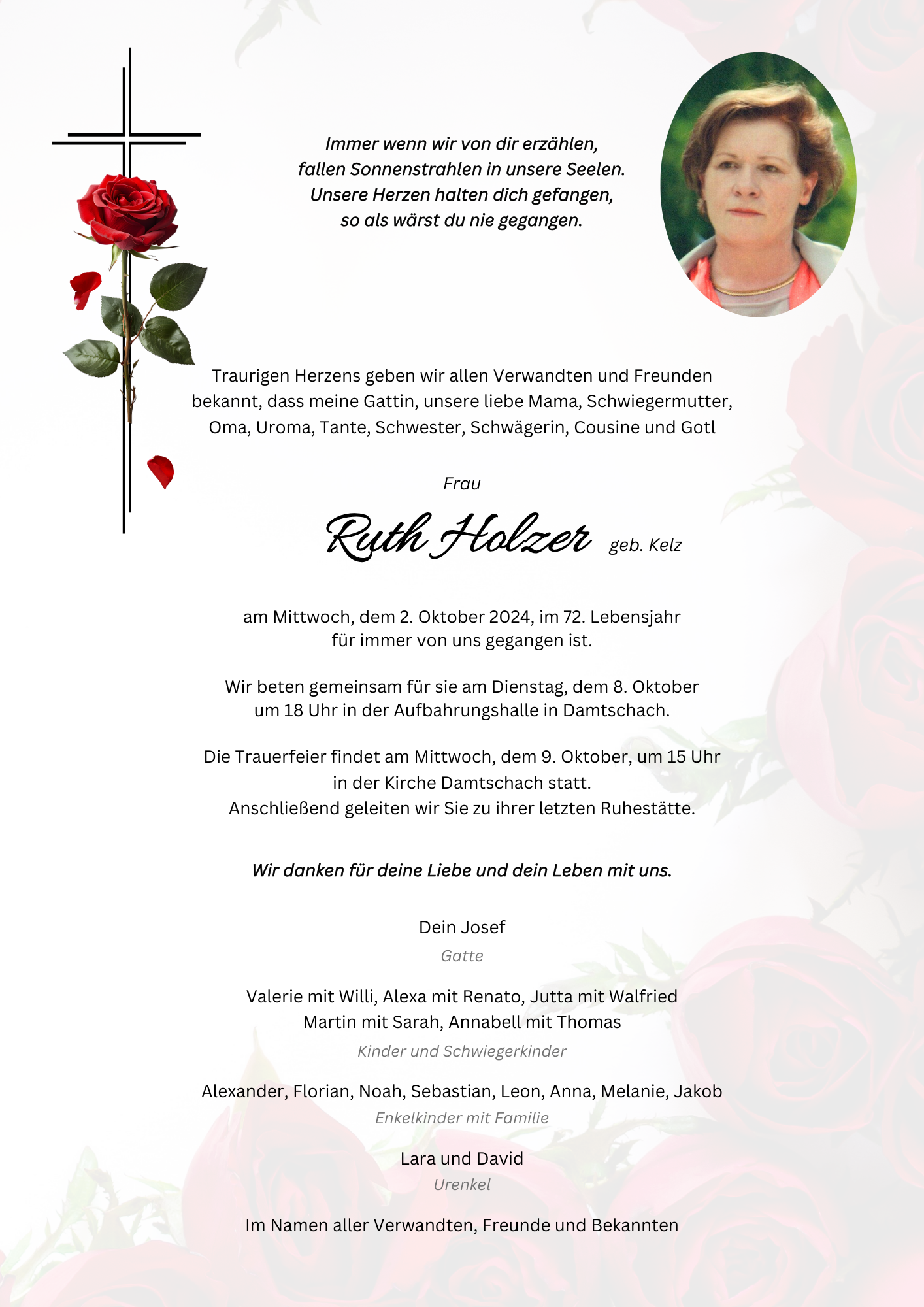 Traueranzeige von Ruth Holzer