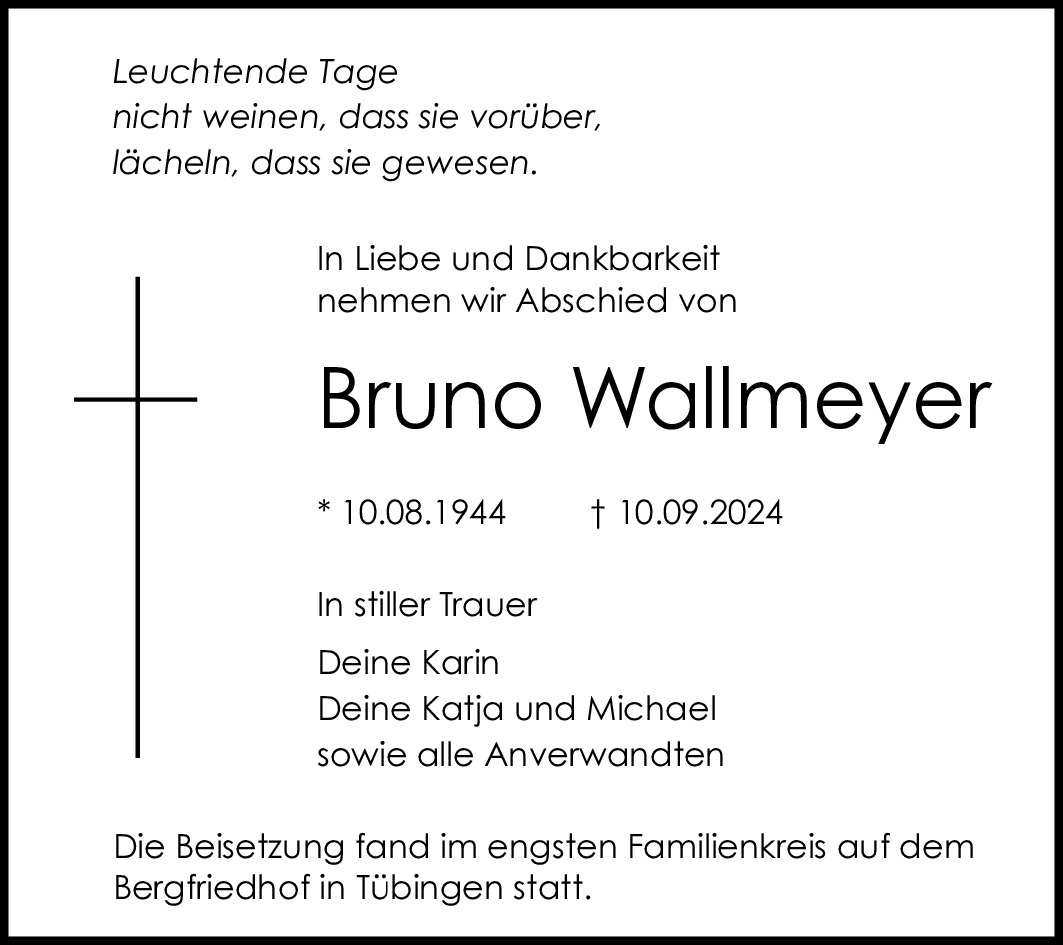 Traueranzeige von Bruno Wallmeyer