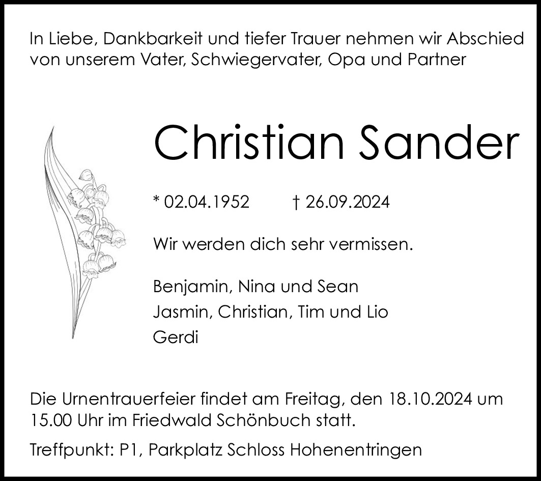 Traueranzeige von Christian Sander