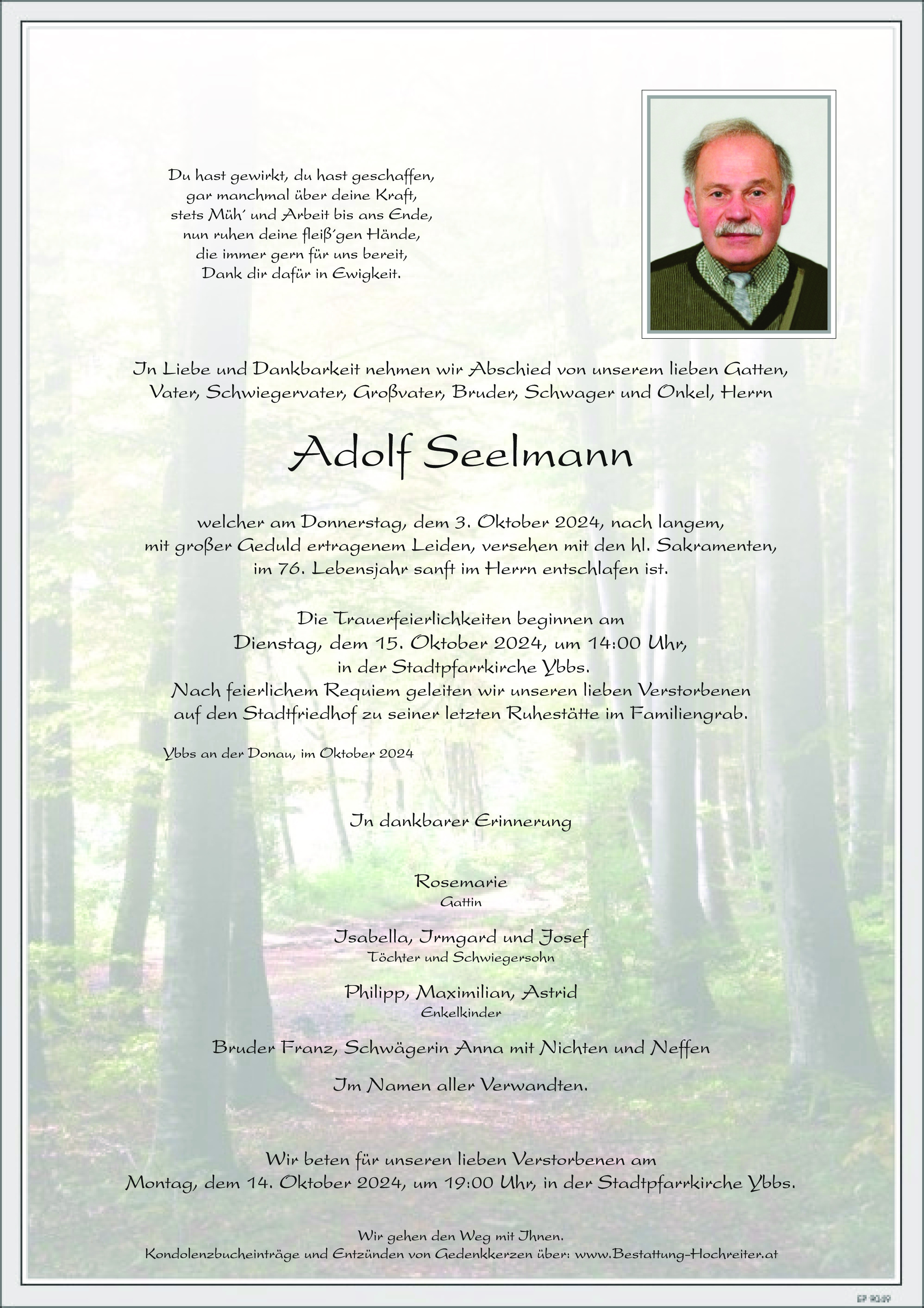 Traueranzeige von Adolf Seelmann
