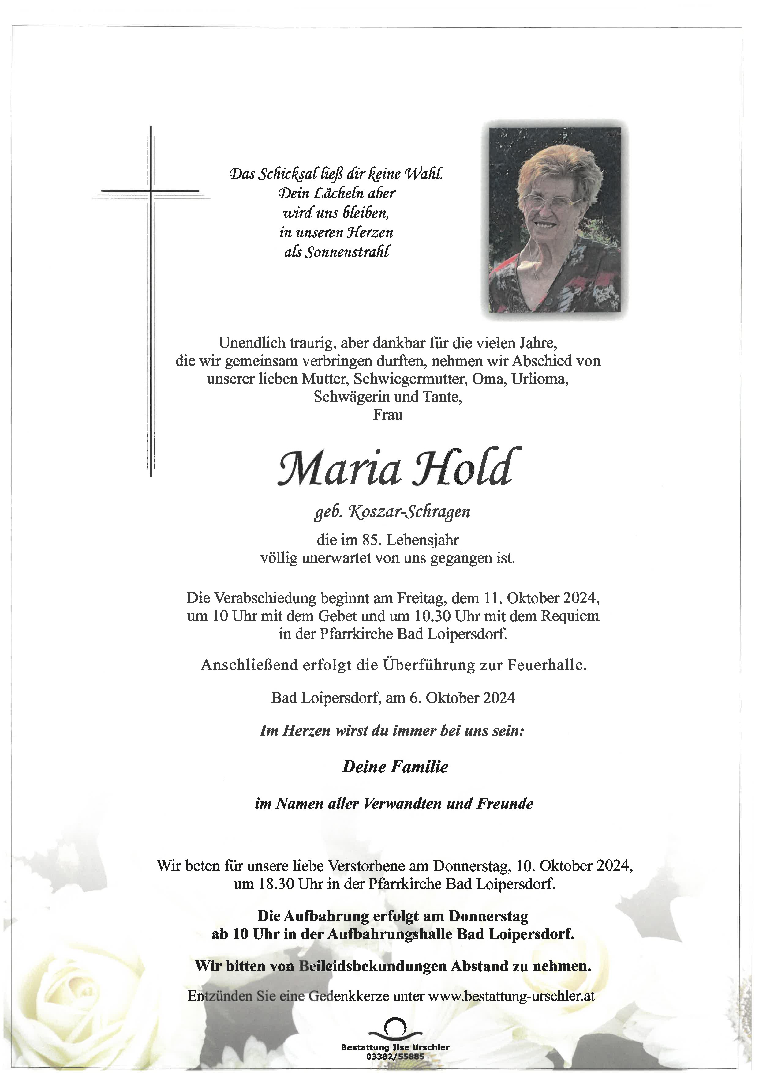 Traueranzeige von Maria Hold