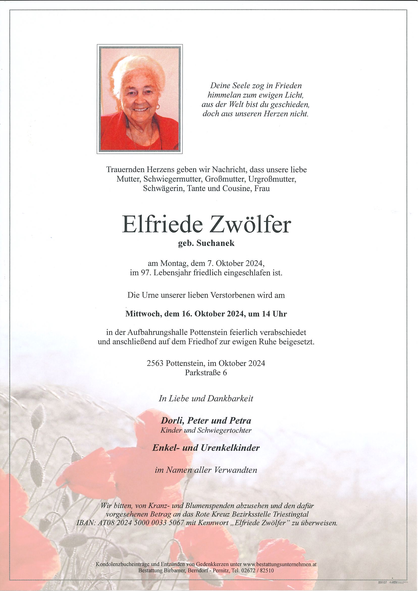 Traueranzeige von Elfriede Zwölfer