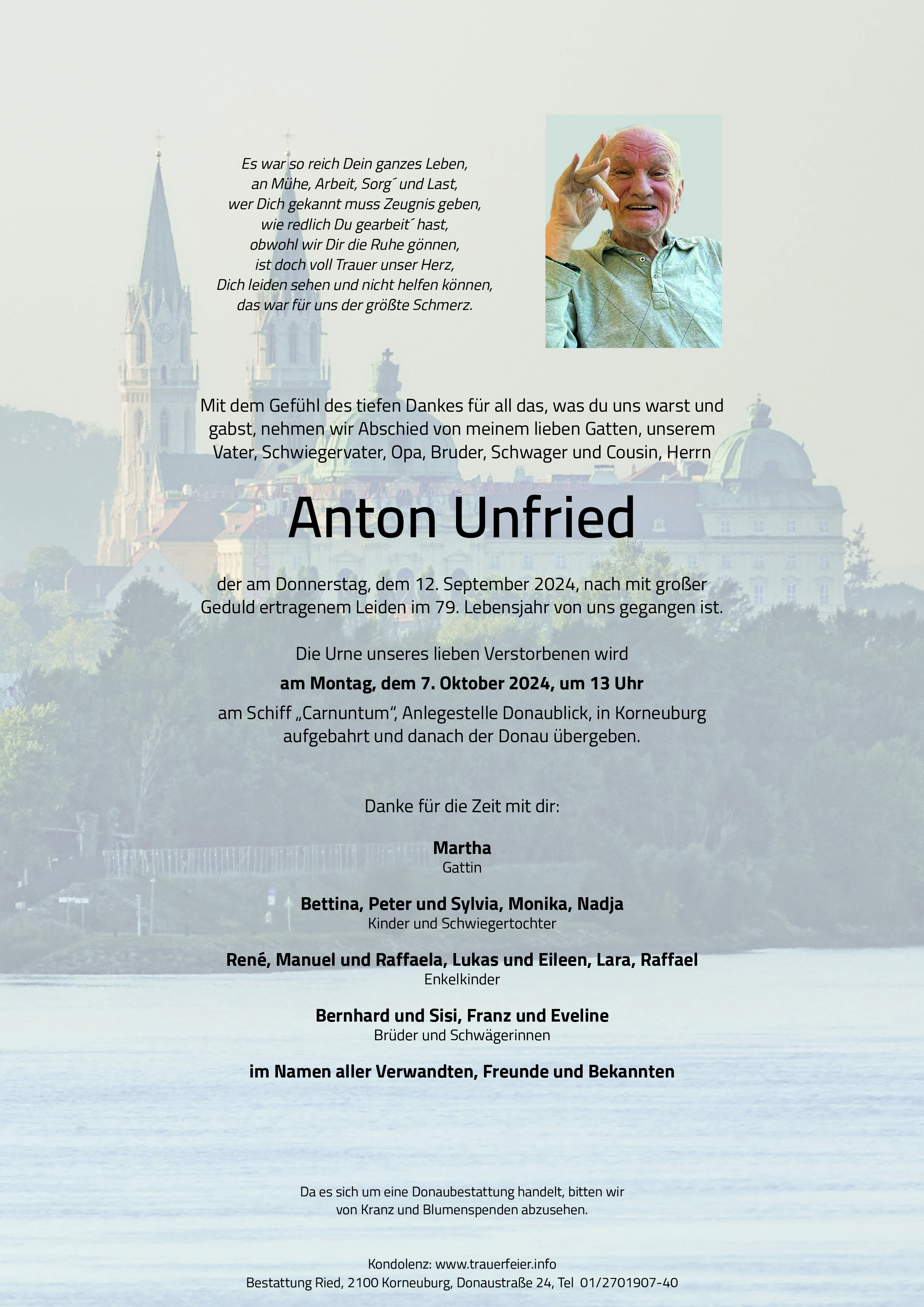 Traueranzeige von Anton Unfried