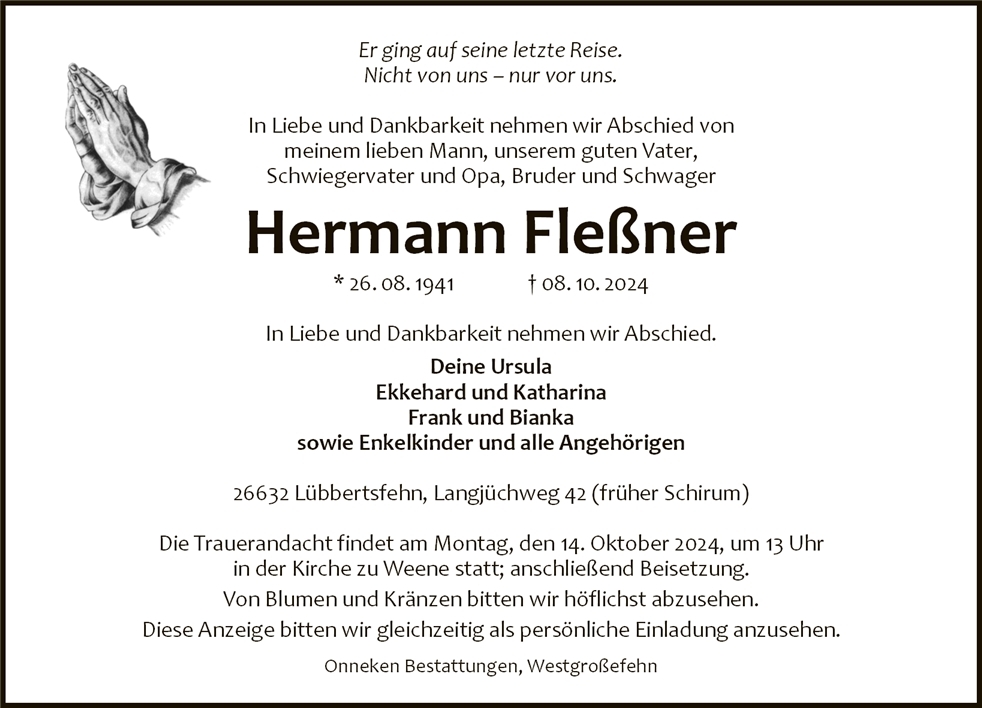 Traueranzeige von Hermann Fleßner